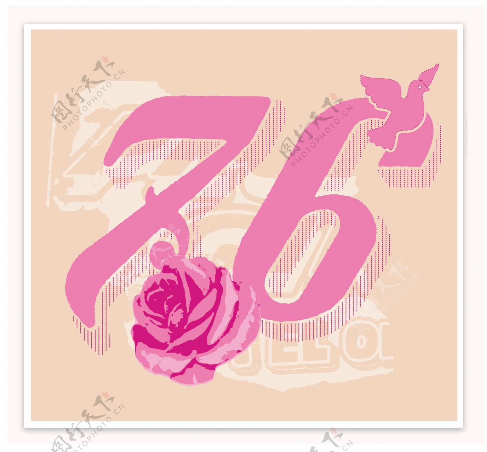 印花矢量图数字玫瑰花洋红色粉色免费素材