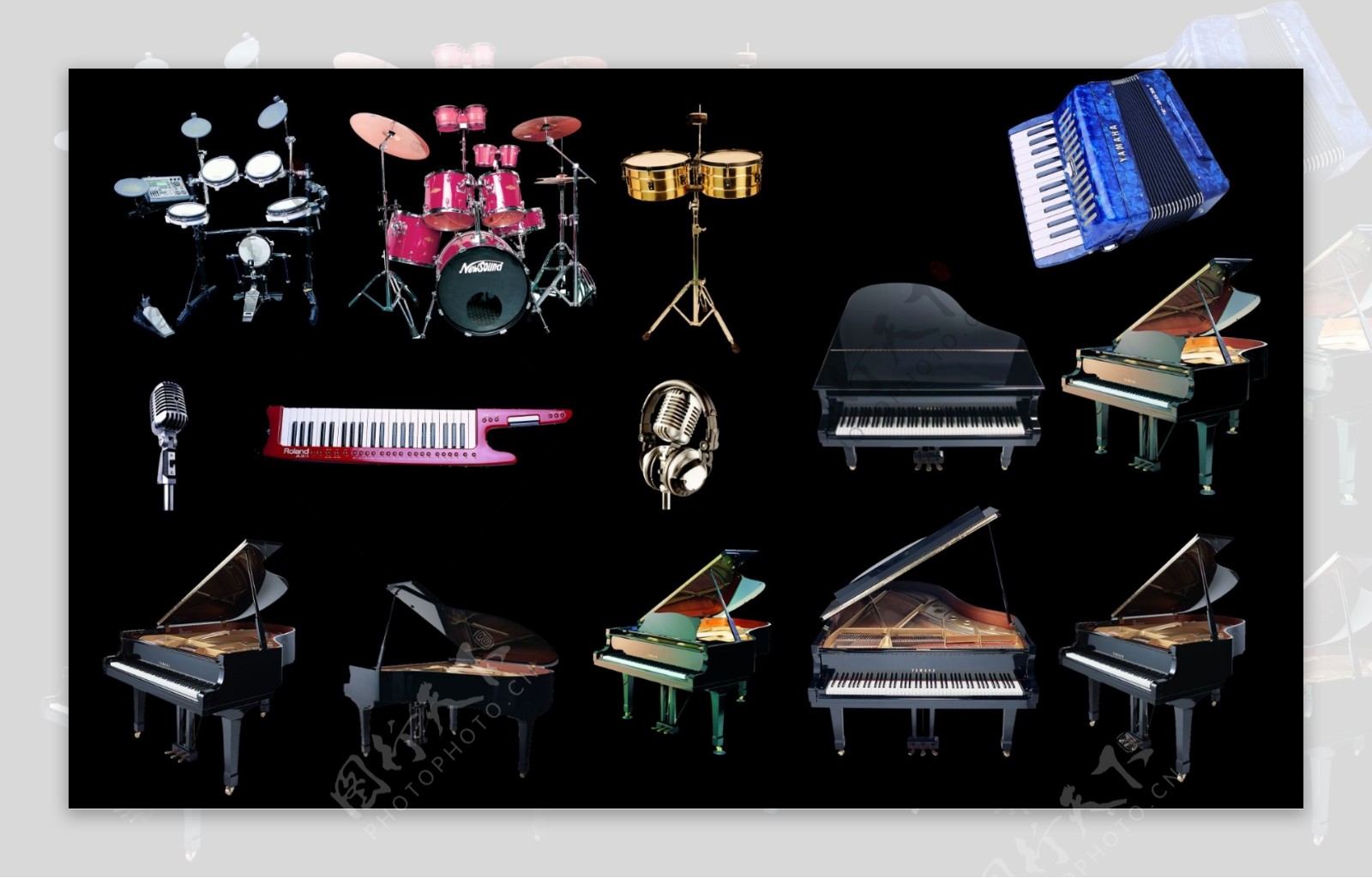 钢琴架子鼓乐器素材图片