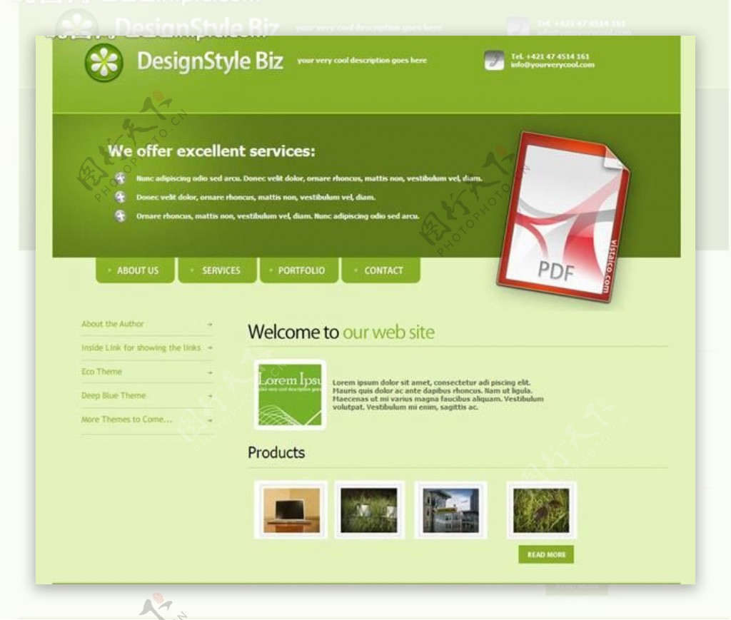 绿色商务企业网页模板图片