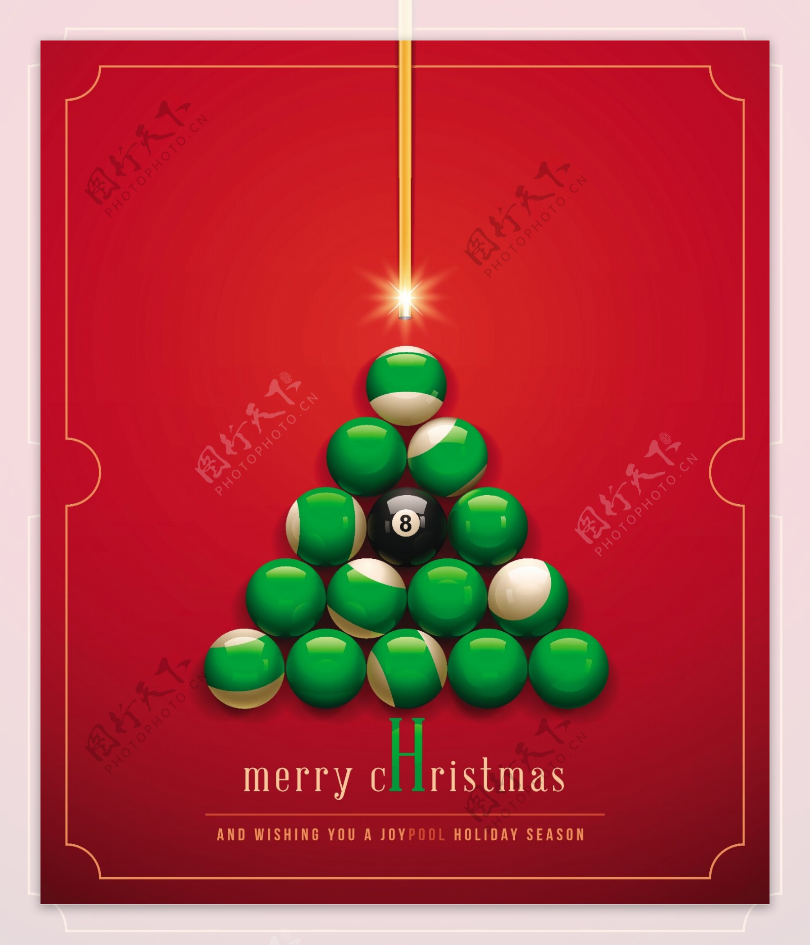 创意台球圣诞树圣诞贺卡图片