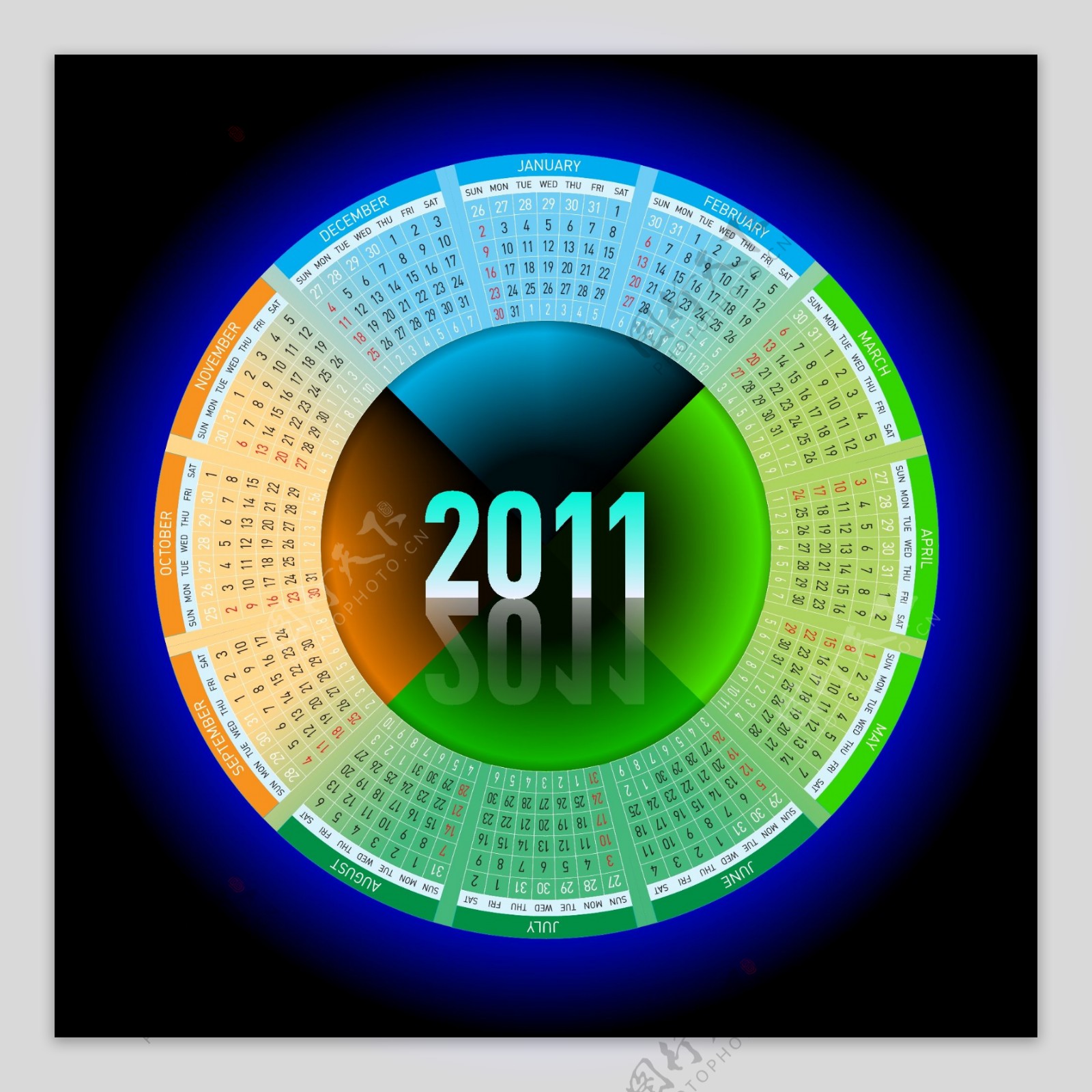 两款圆形排列2011日历矢量素材