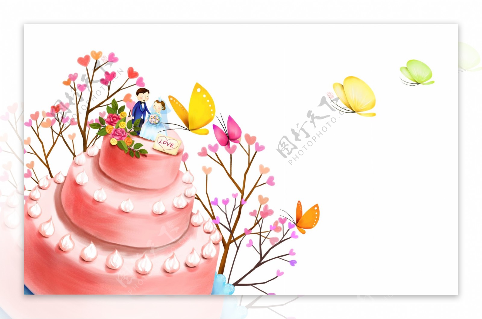 HanMaker韩国设计素材库背景卡通浪漫可爱蛋糕蝴蝶