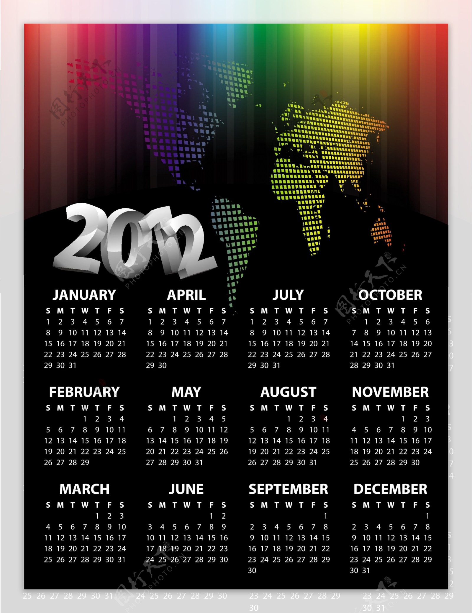 五彩缤纷的世界地图2012日历