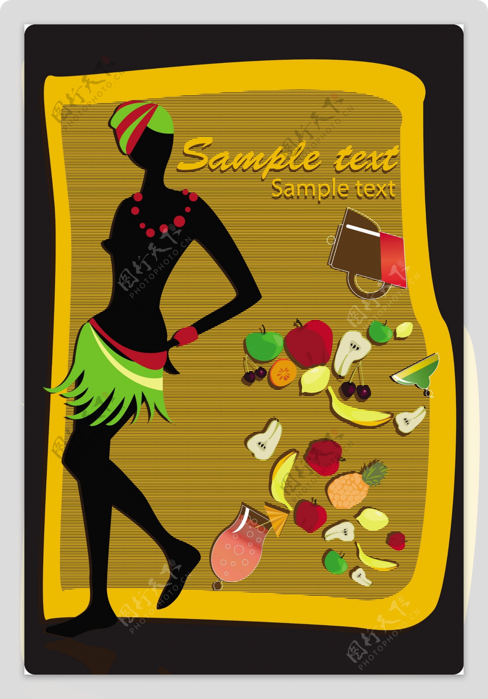 水果糕点非洲文化背景矢量素材