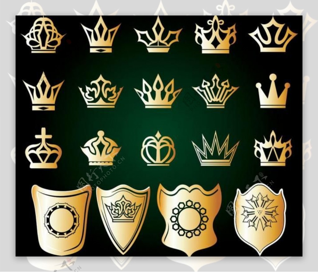 金色皇冠和盾牌矢量素材图片