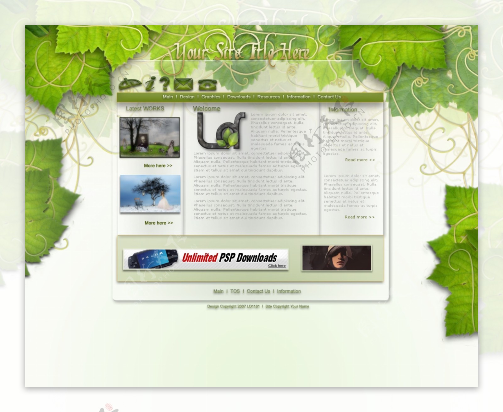绿色装饰网页模板图片