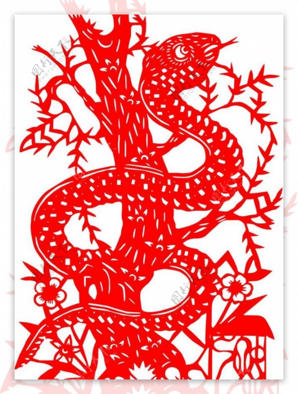 春节红色剪纸蛇图片