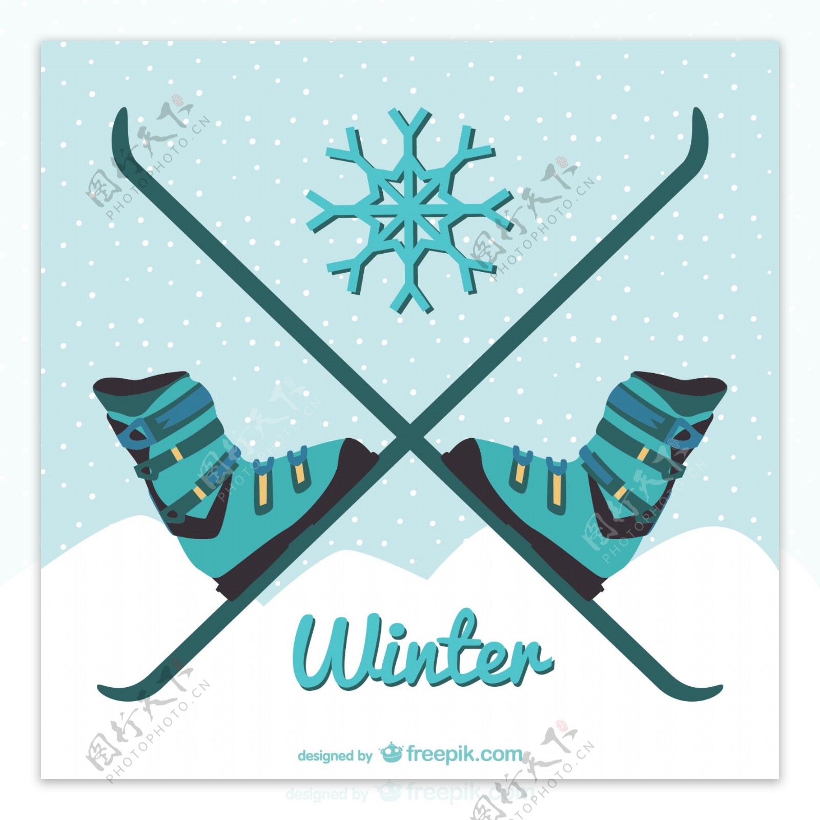 卡通冬季滑雪板