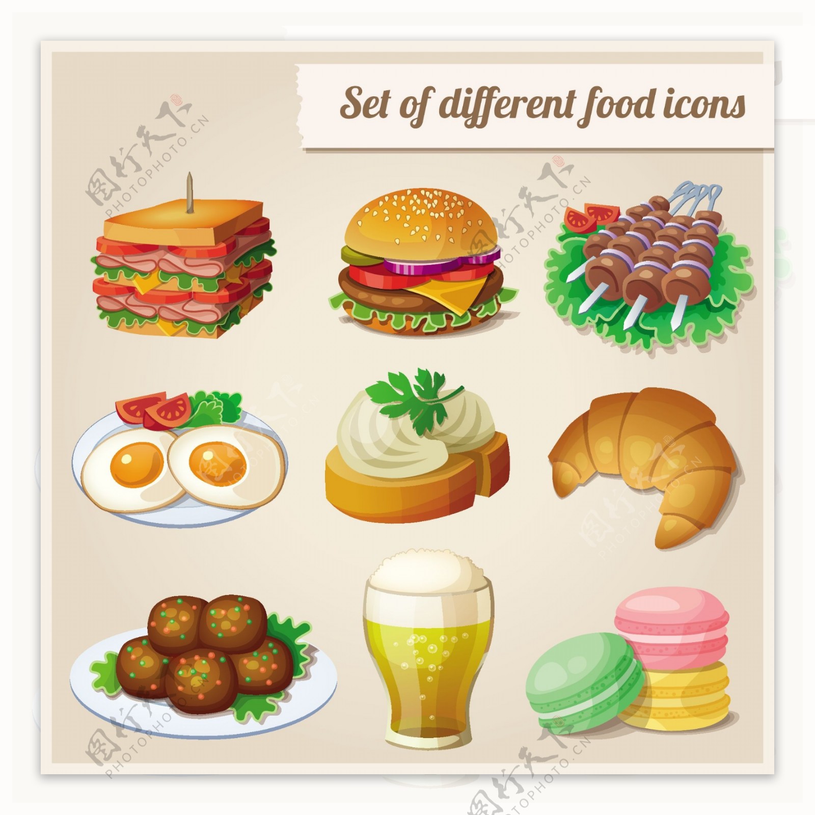 设置不同的食物图标矢量素材