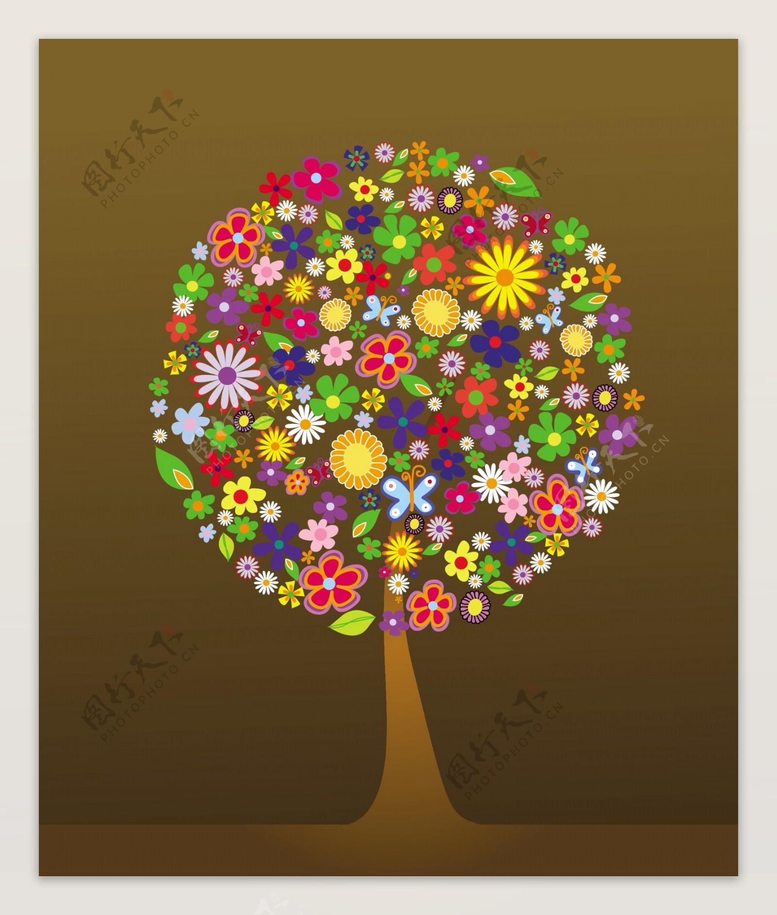 色彩斑斓的花卉组成的树木矢量素材
