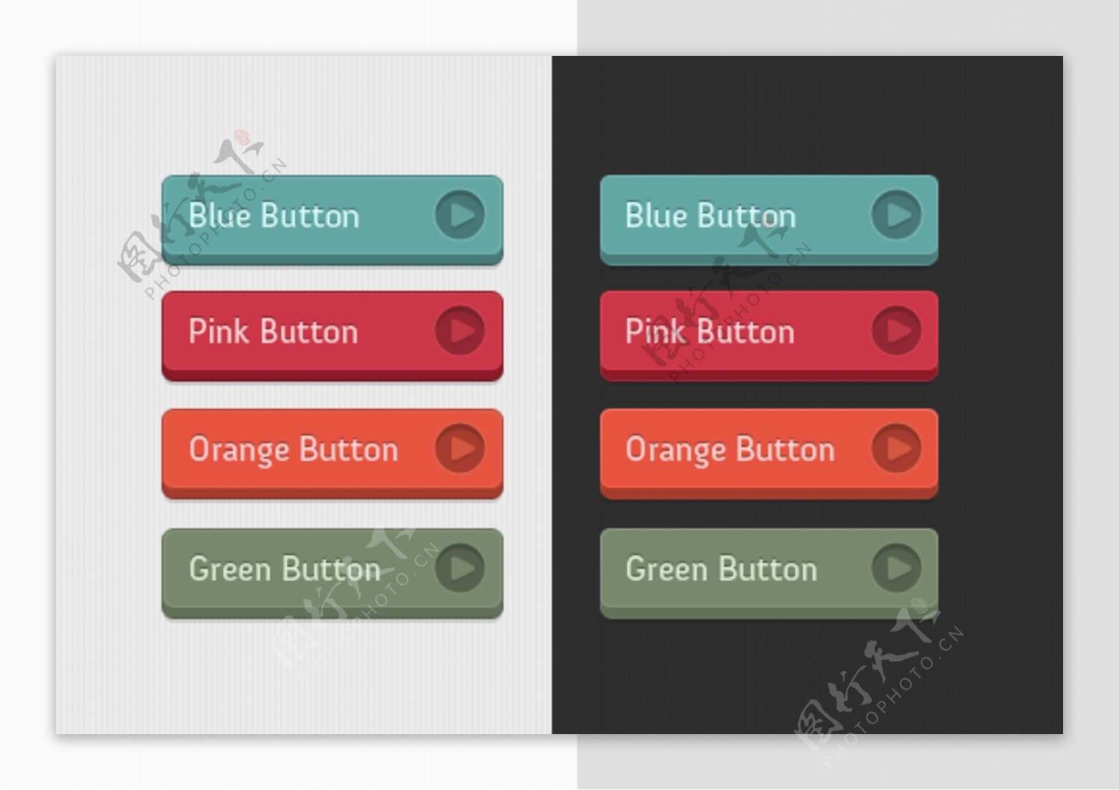 4色彩鲜艳明快的3D用户界面按钮设置PSD