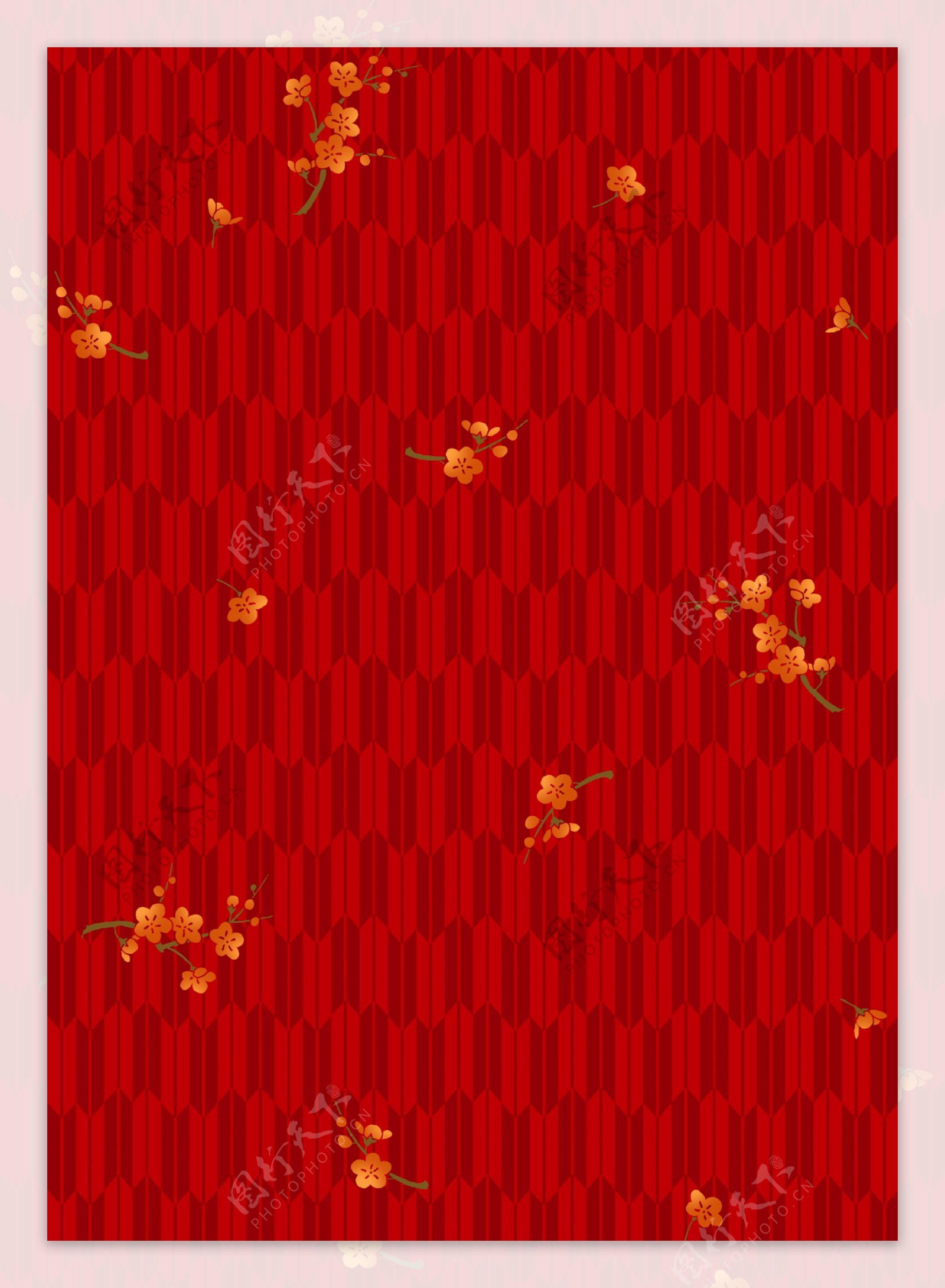 红褐色栅格状枝叶点缀背景图