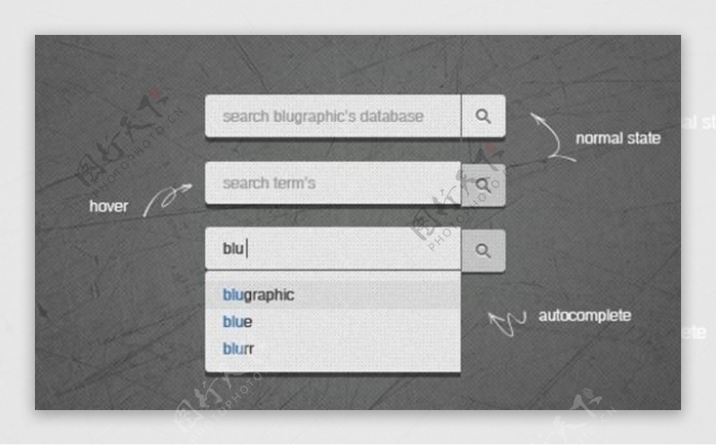 灰色纹理的搜索框界面PSD