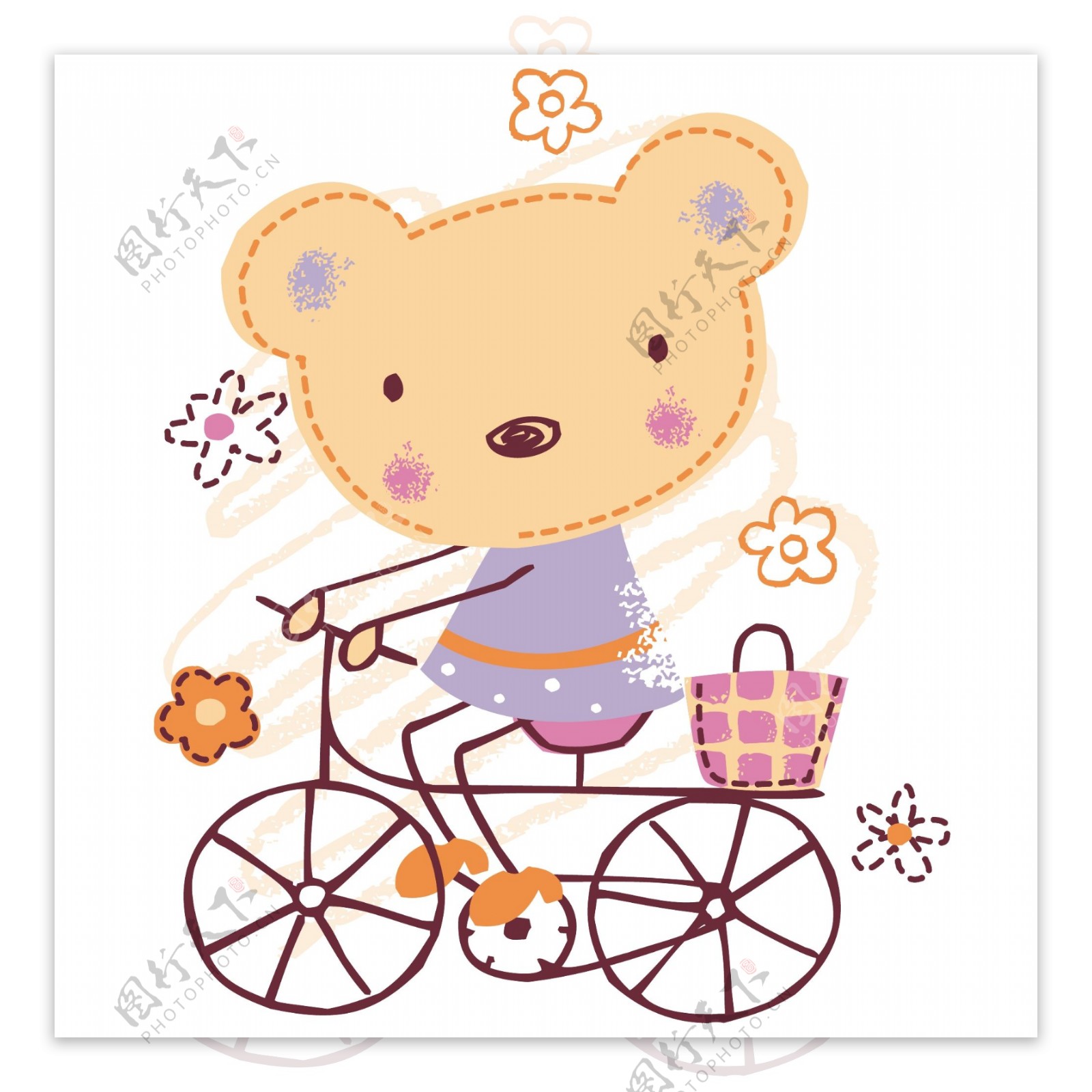 印花矢量图女童动物小熊自行车免费素材