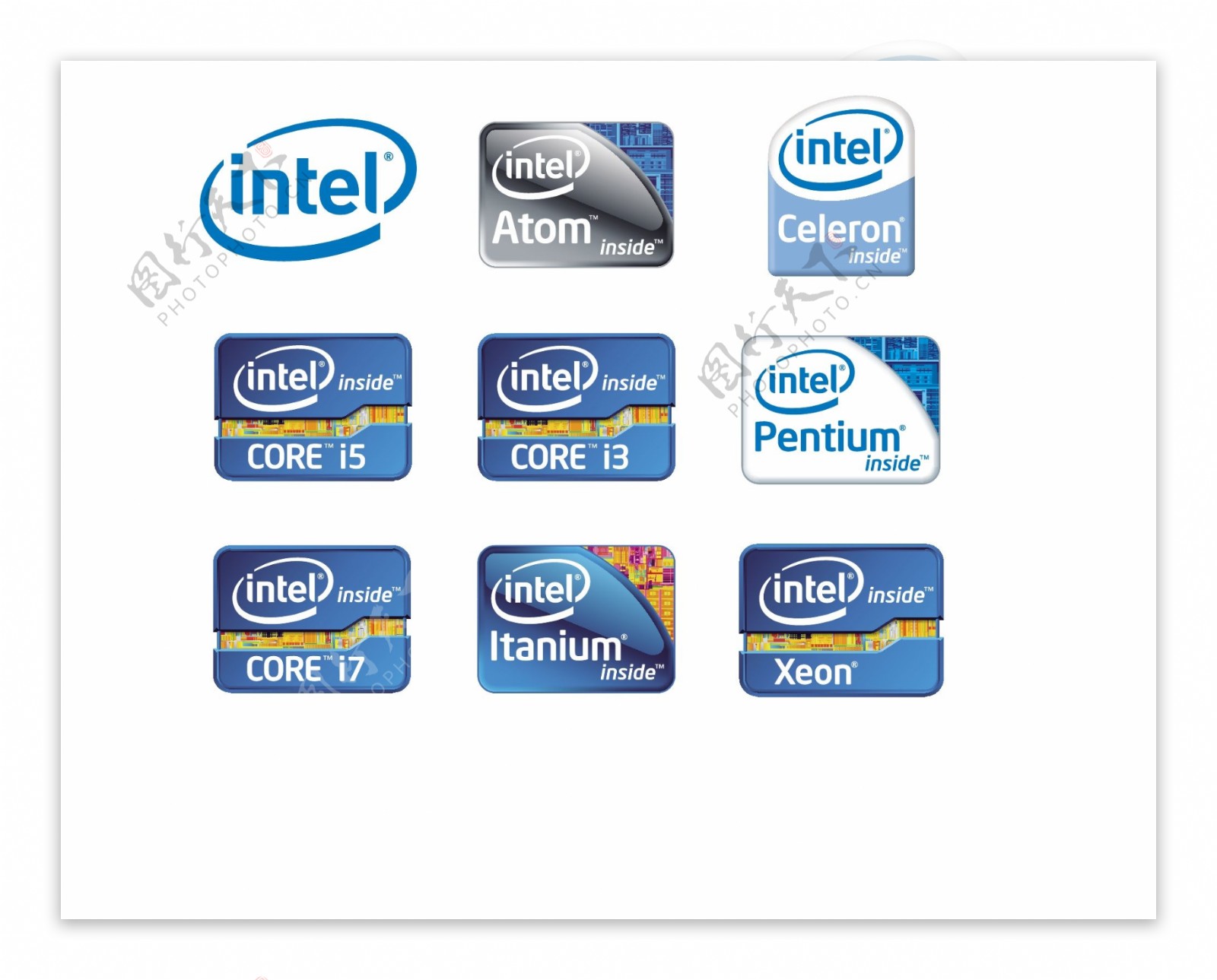 英特尔芯片矢量图标集