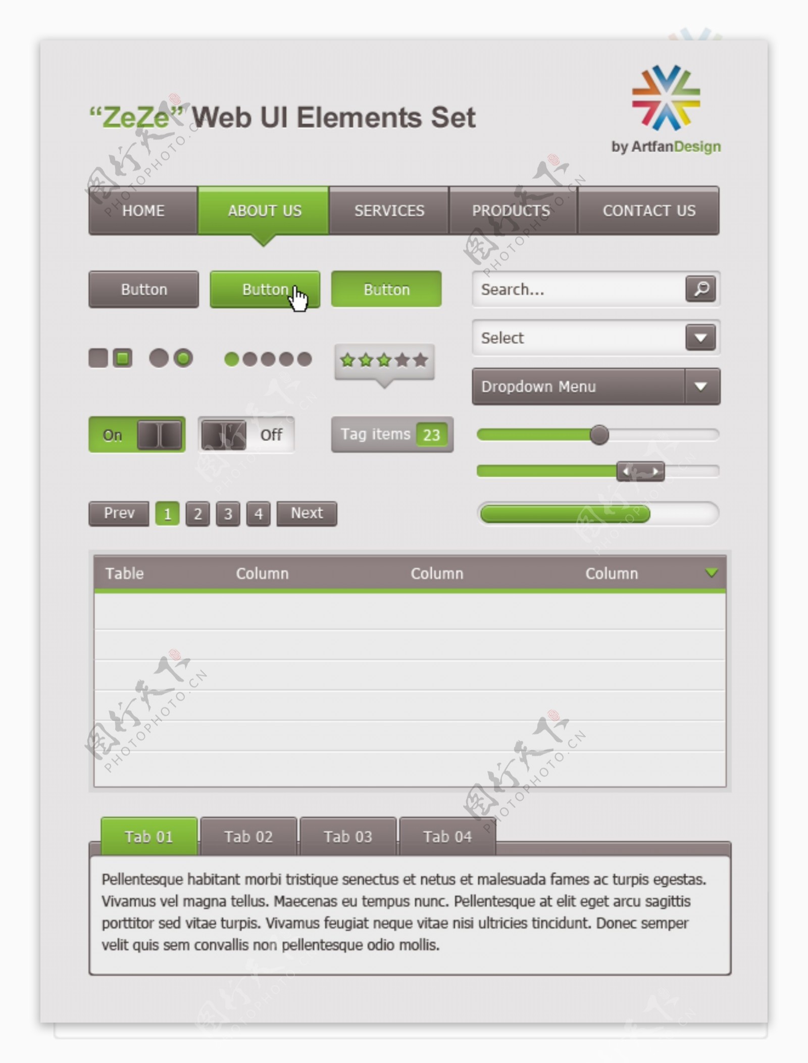 灰绿色的啧啧WebUI元素盒PSD