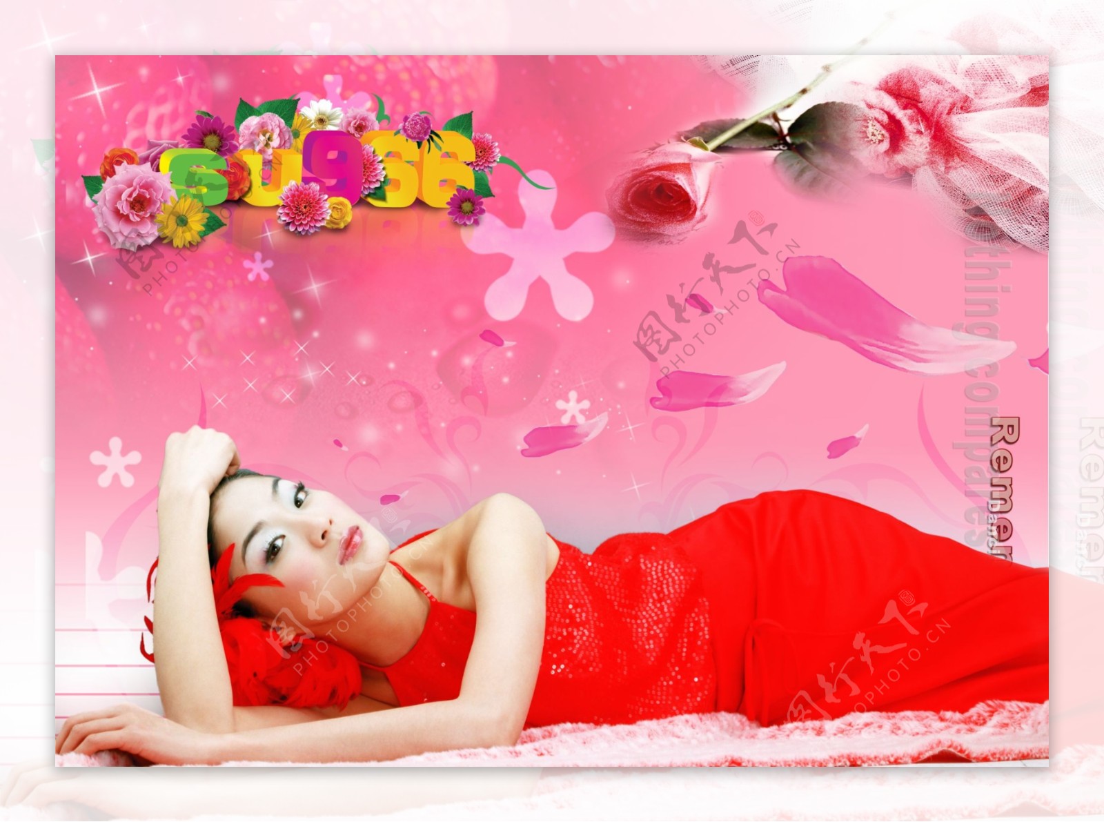 花瓣代言人美女女子躺着的人玫瑰星星宣传促销彩页DMpsd素材PSD设计源文件