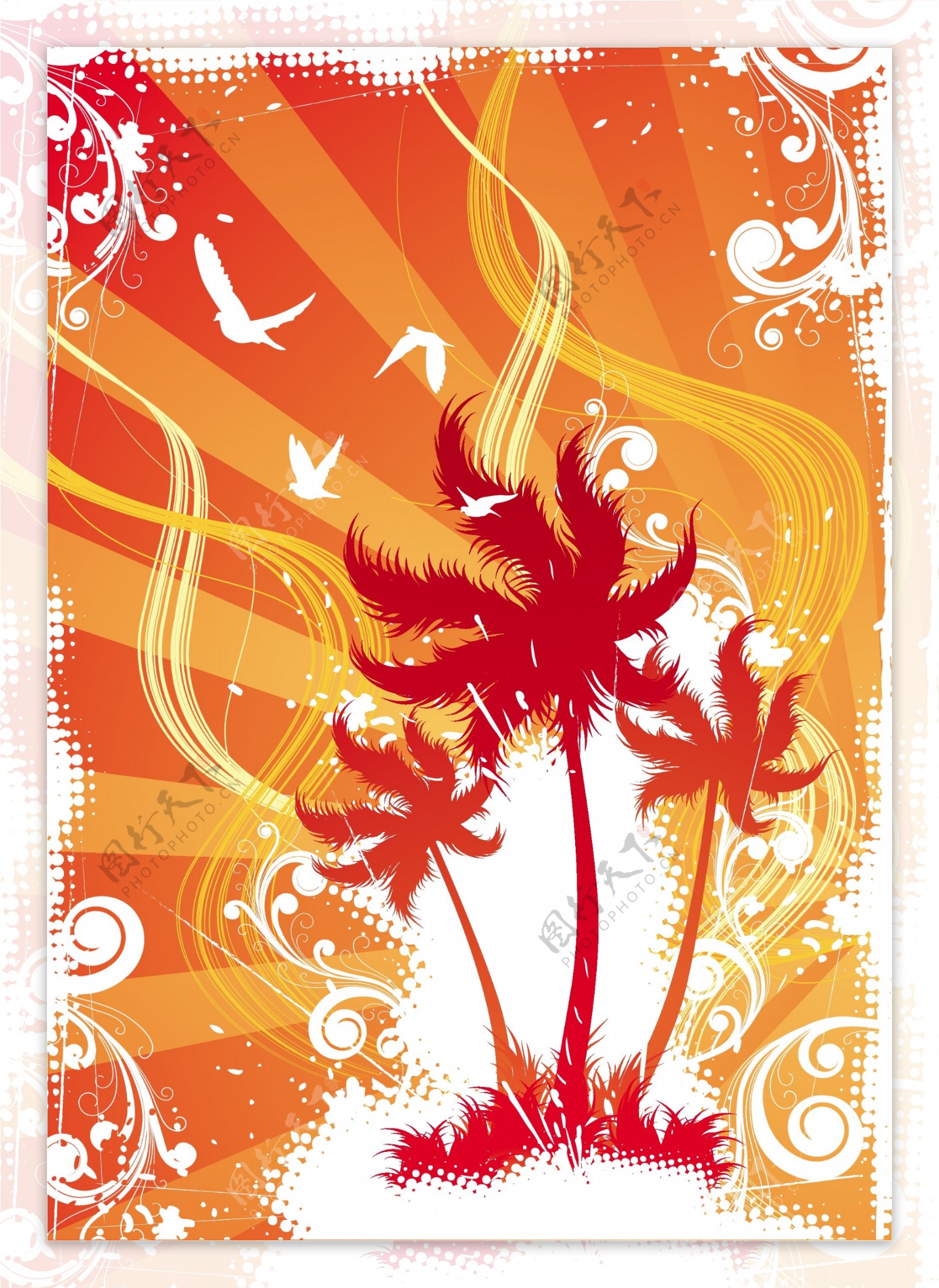 精美椰子树花纹背景素材