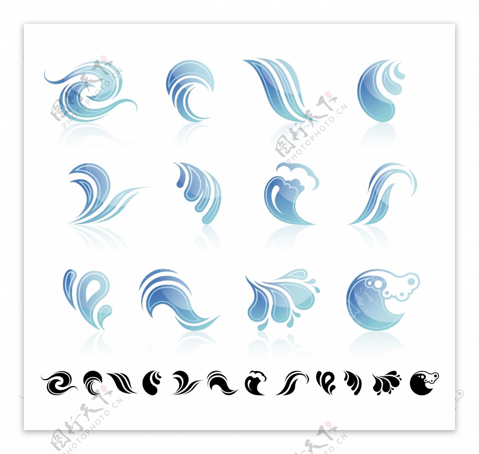 蓝色水珠水滴海浪波浪图标图片