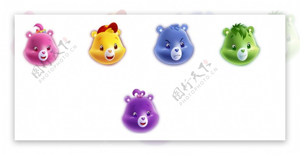 五种彩色小熊头像