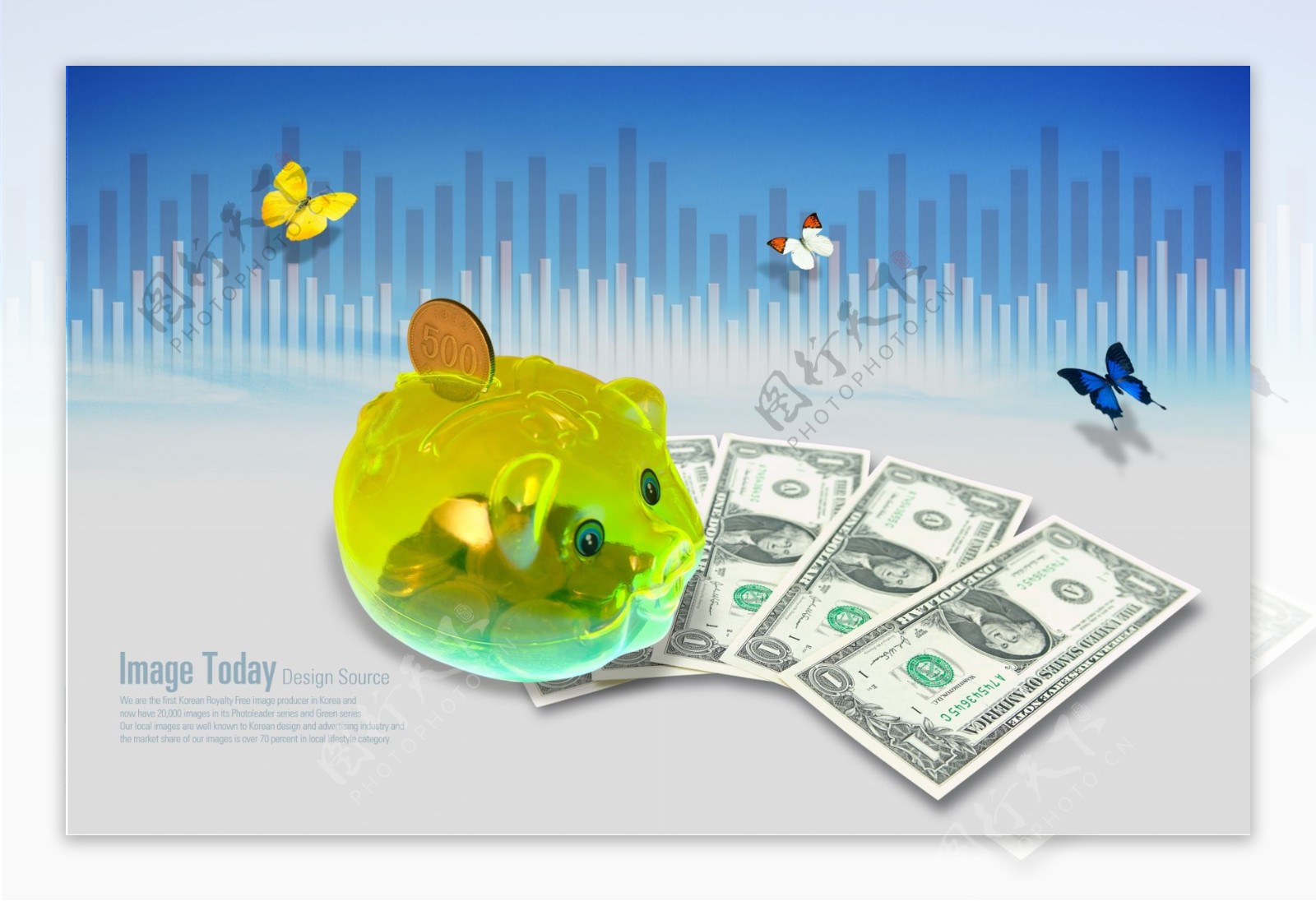 小猪存钱罐和美元钞票