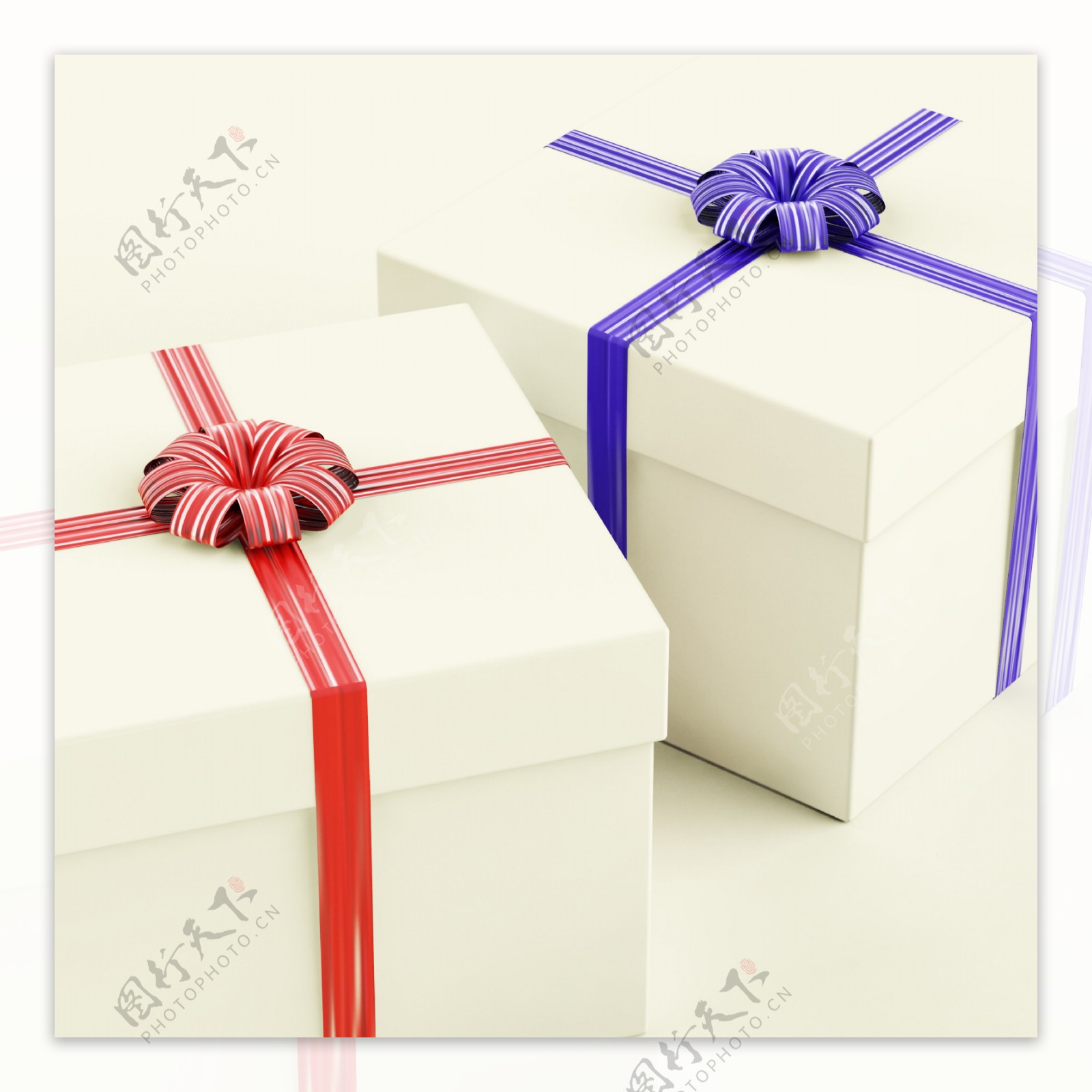 礼品盒的蓝色和红色的丝带为他和她的礼物