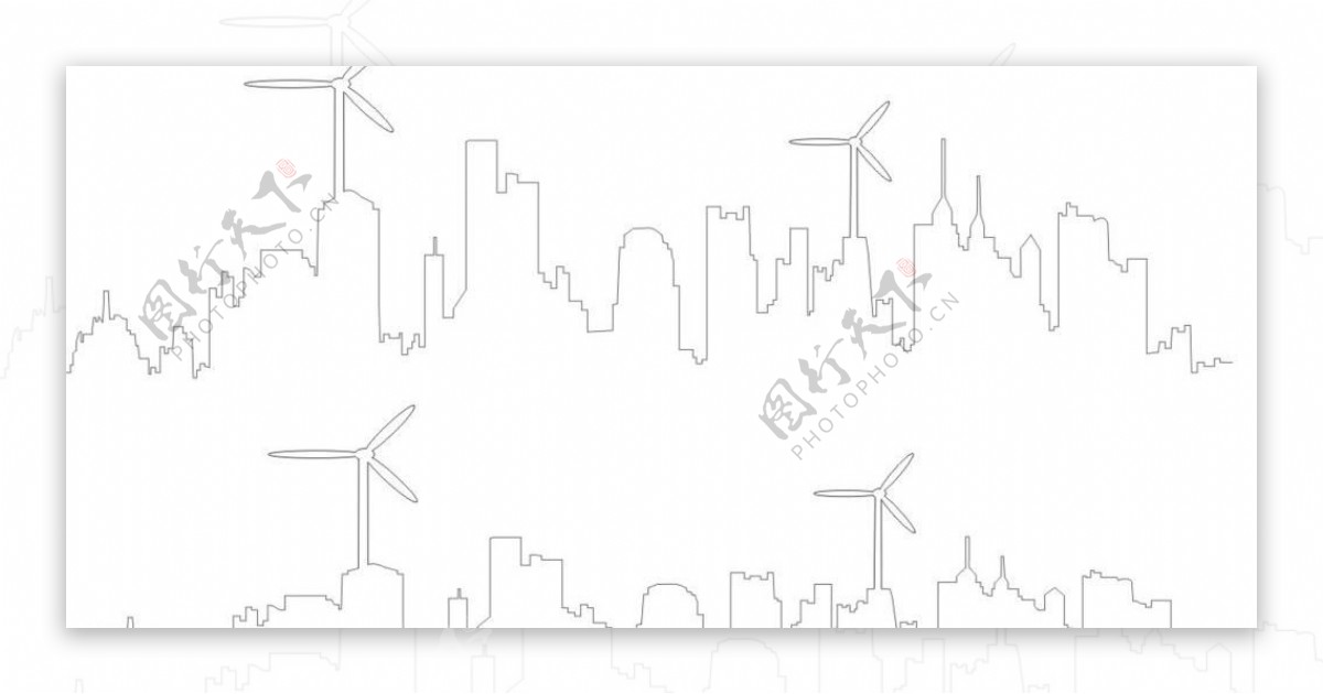 风力发电与城市线条图片