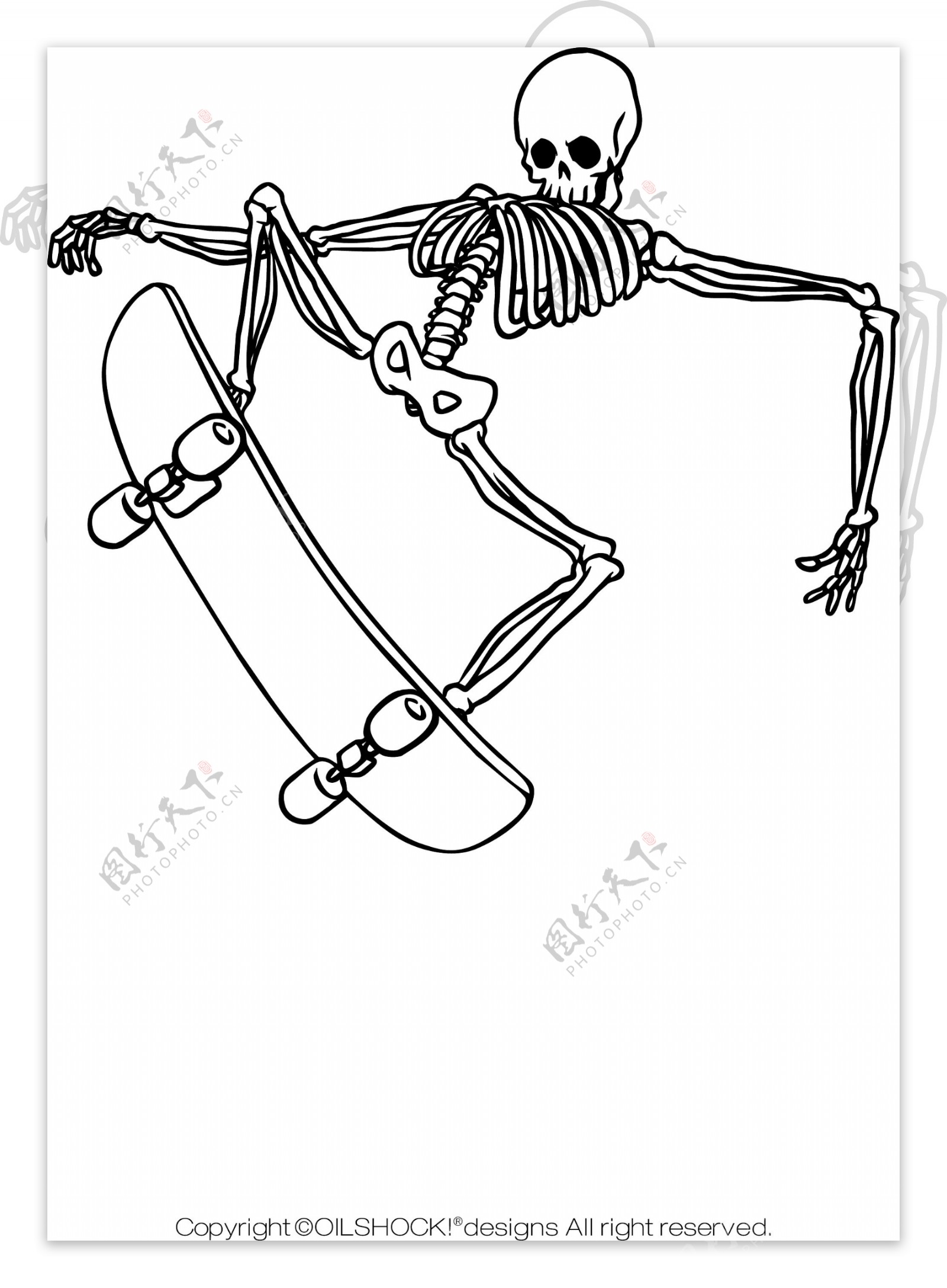 印花矢量图黑白色骷髅头滑板运动朋克风格免费素材