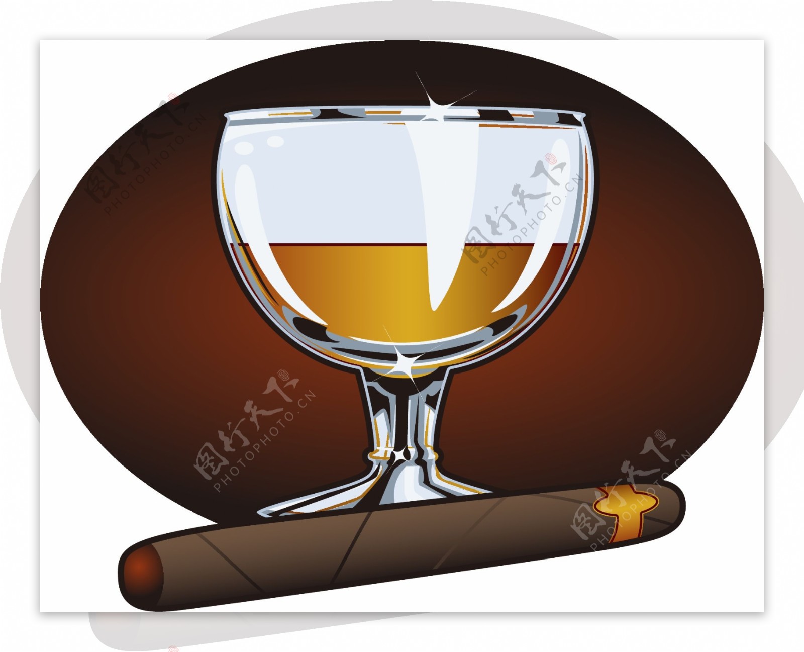 雪茄和酒杯图片