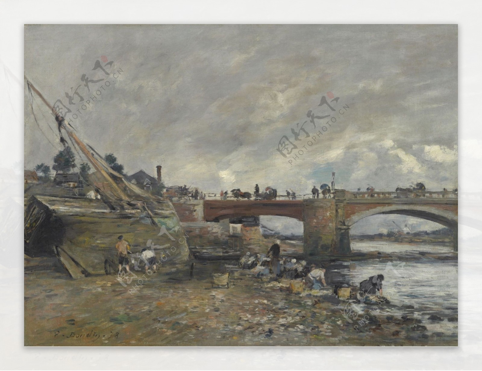 EugeneBoudinTheLaundressesneartheBridge1878.jpeg画家风景画静物油画建筑油画装饰画