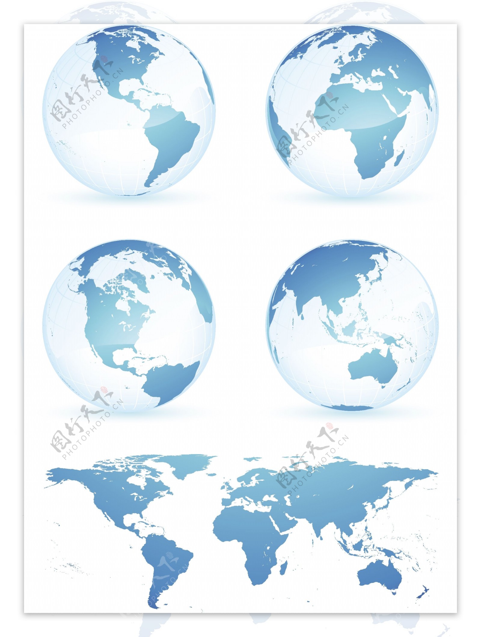水晶蓝地球世界地图矢量素材
