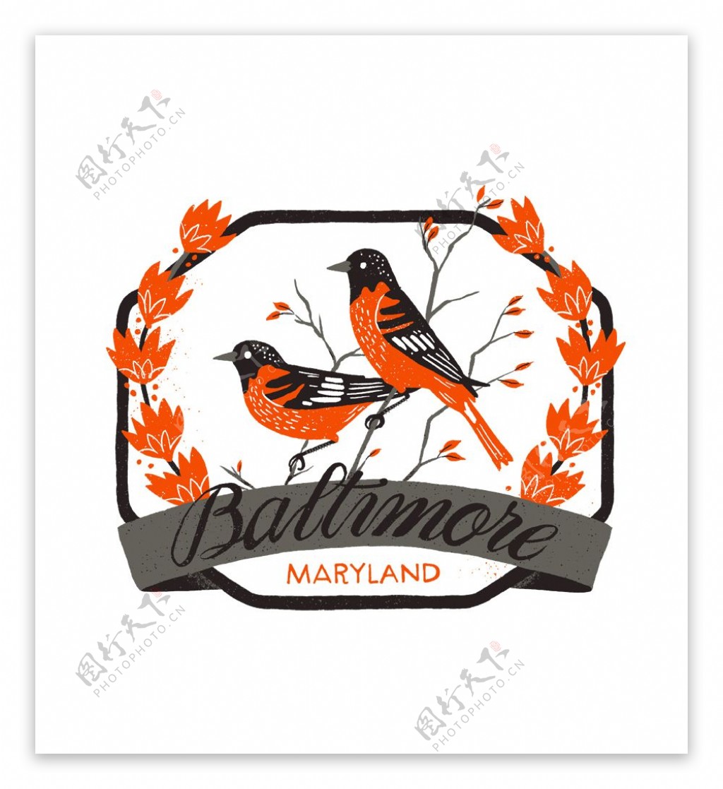 贴布徽章标记动物鸟植物免费素材