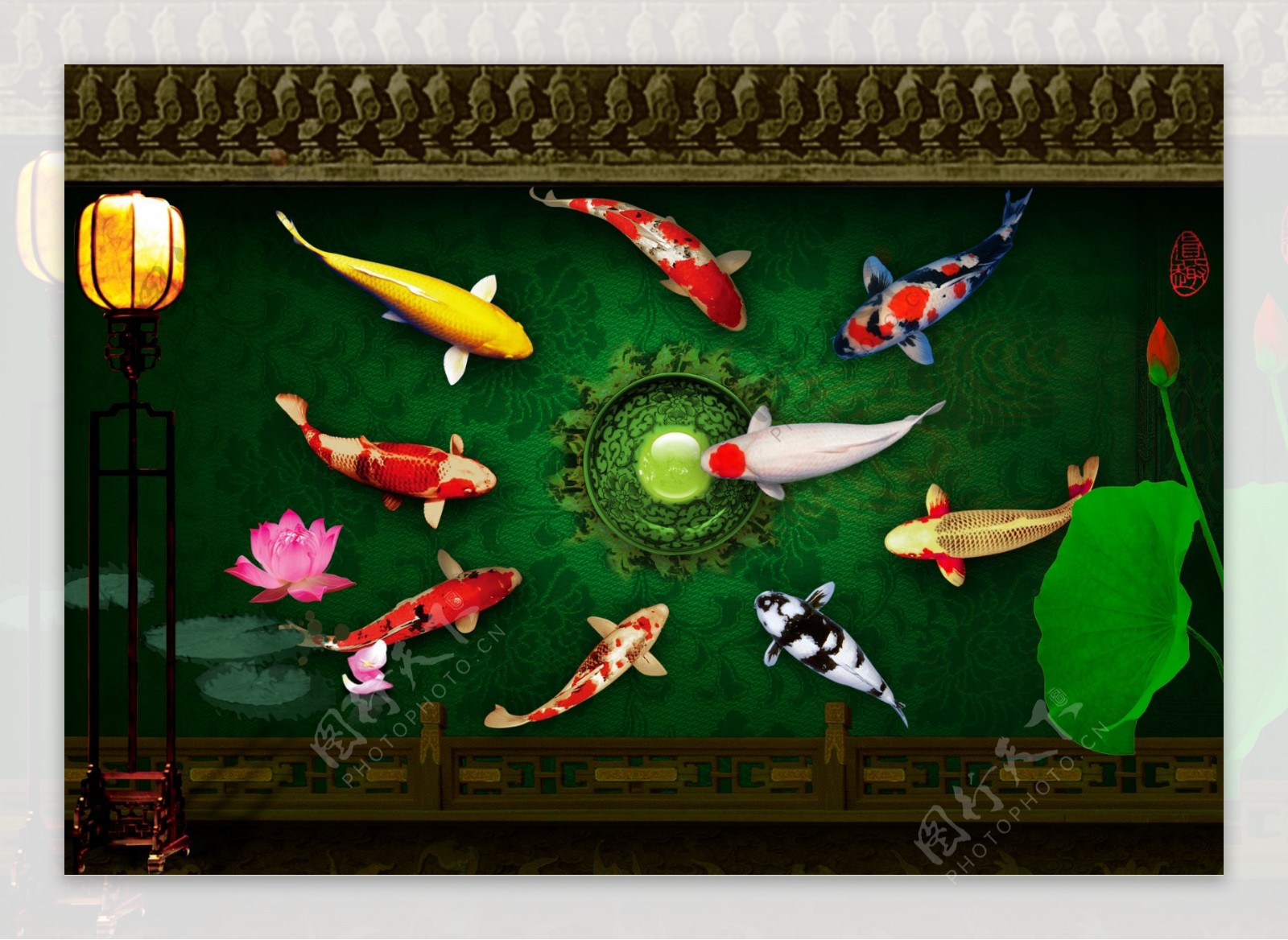 浮雕影壁鱼图片