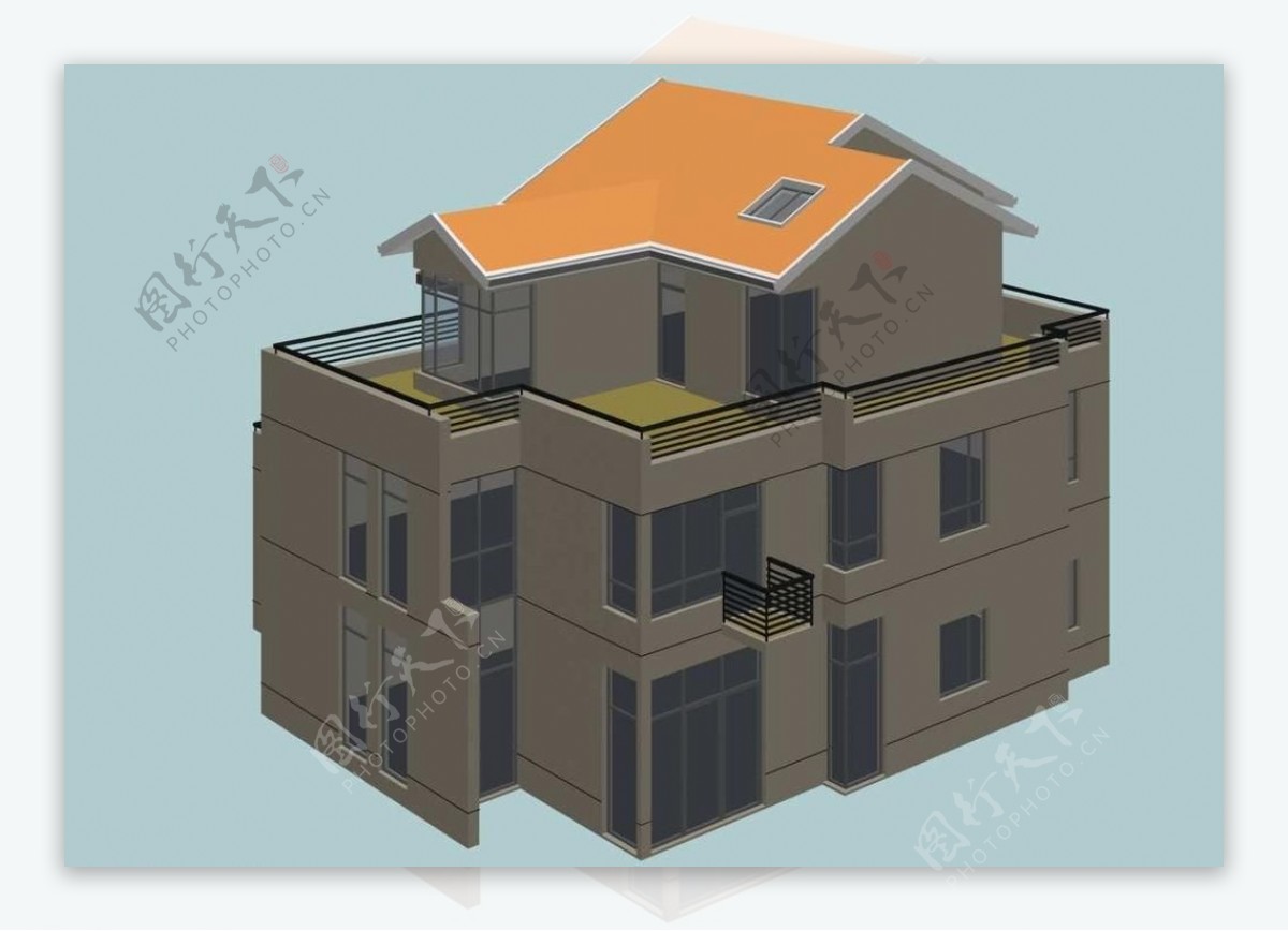 独立式坡屋顶现代别墅模型图片
