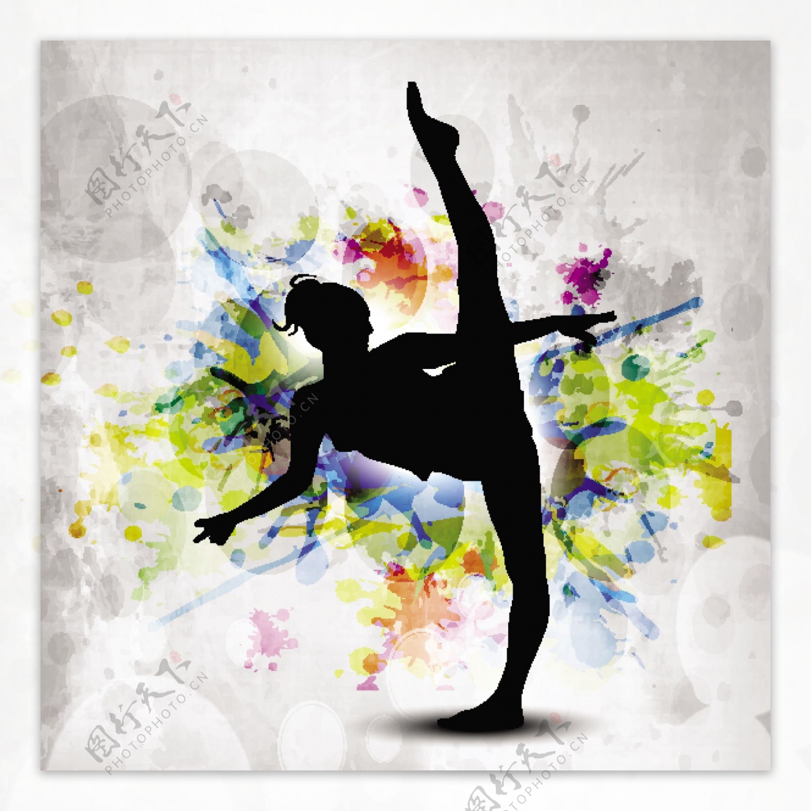 艺术体操女孩插画上五颜六色的垃圾背景eps10