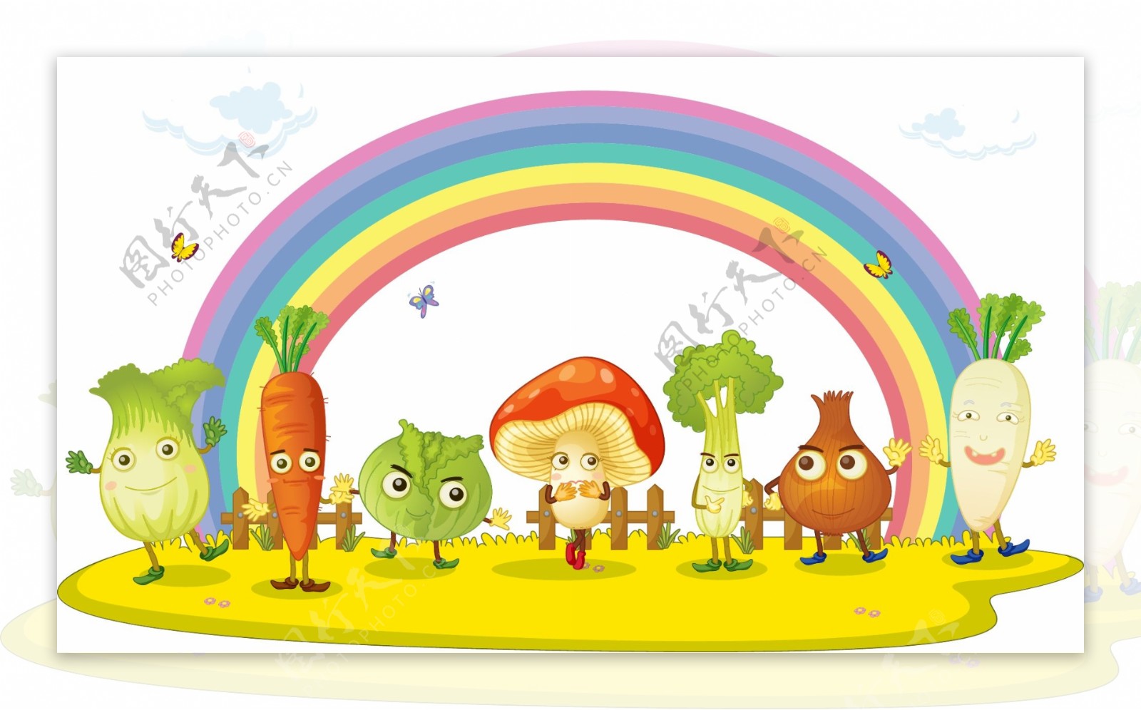 彩虹下的可爱蔬菜表情图片