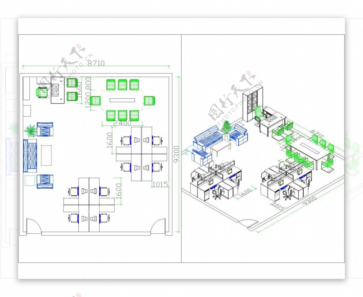 CAD办公家具平面设计布局图