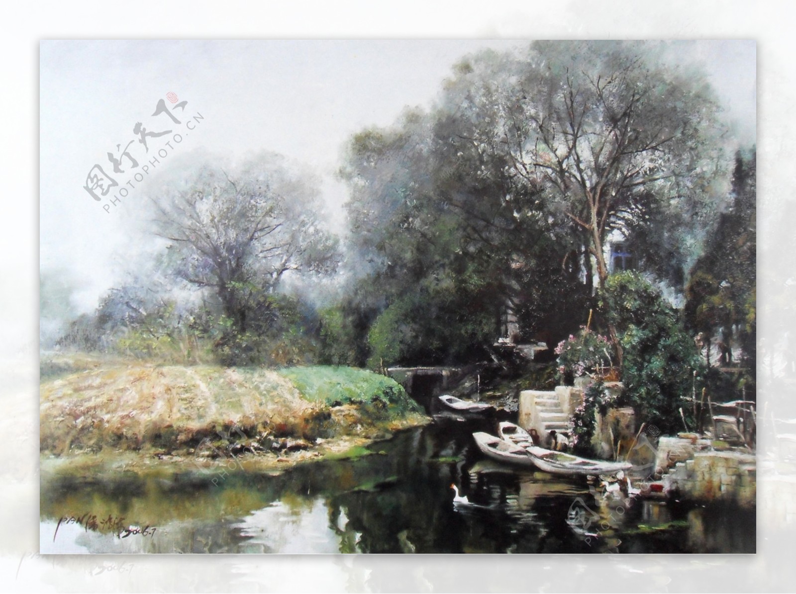 169961风景建筑田园植物水景田园印象画派写实主义油画装饰画