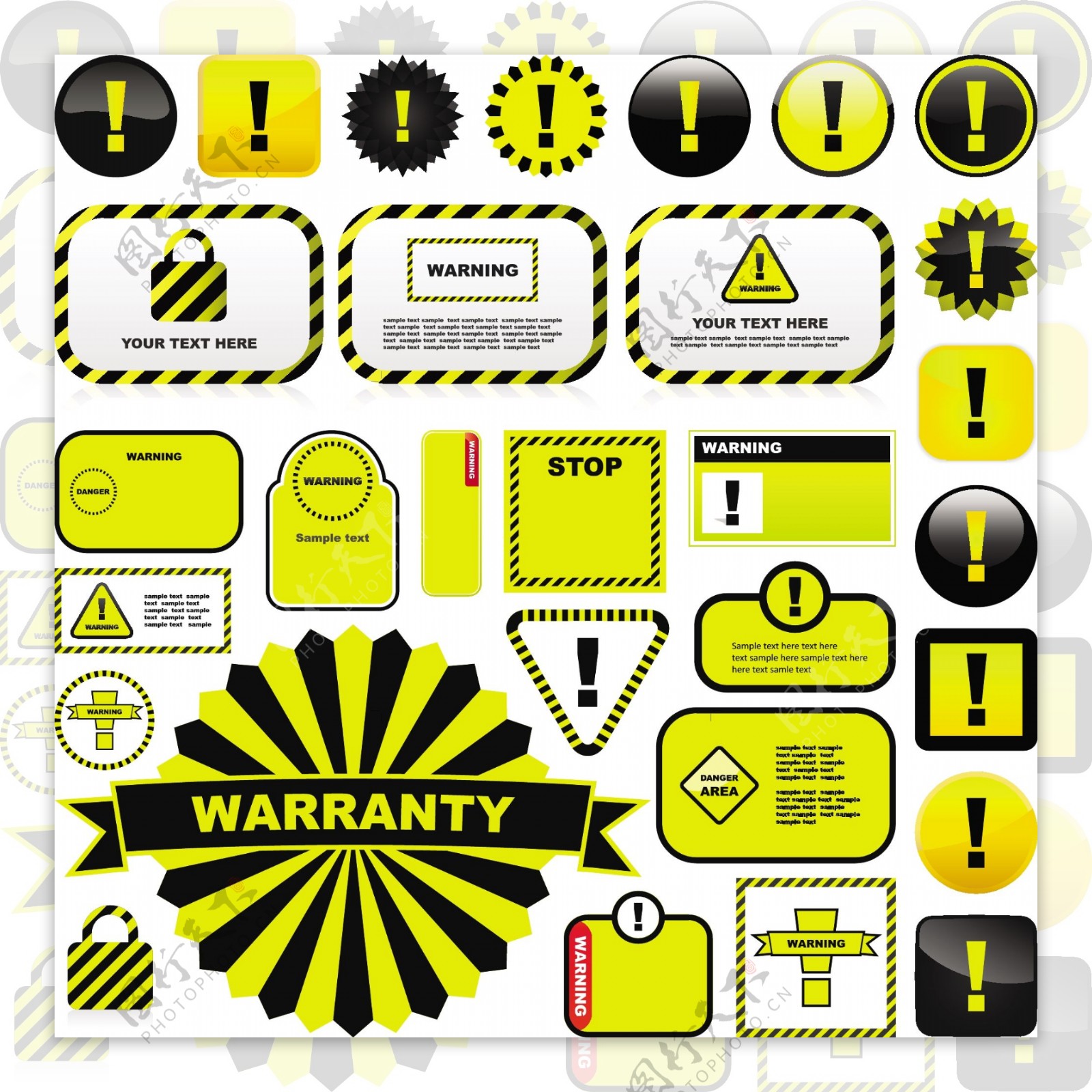 黄色警告标志和标签矢量素材01