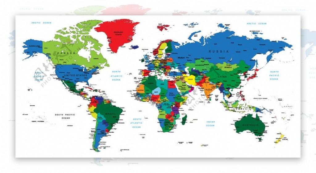 彩色英文世界地图矢量素材