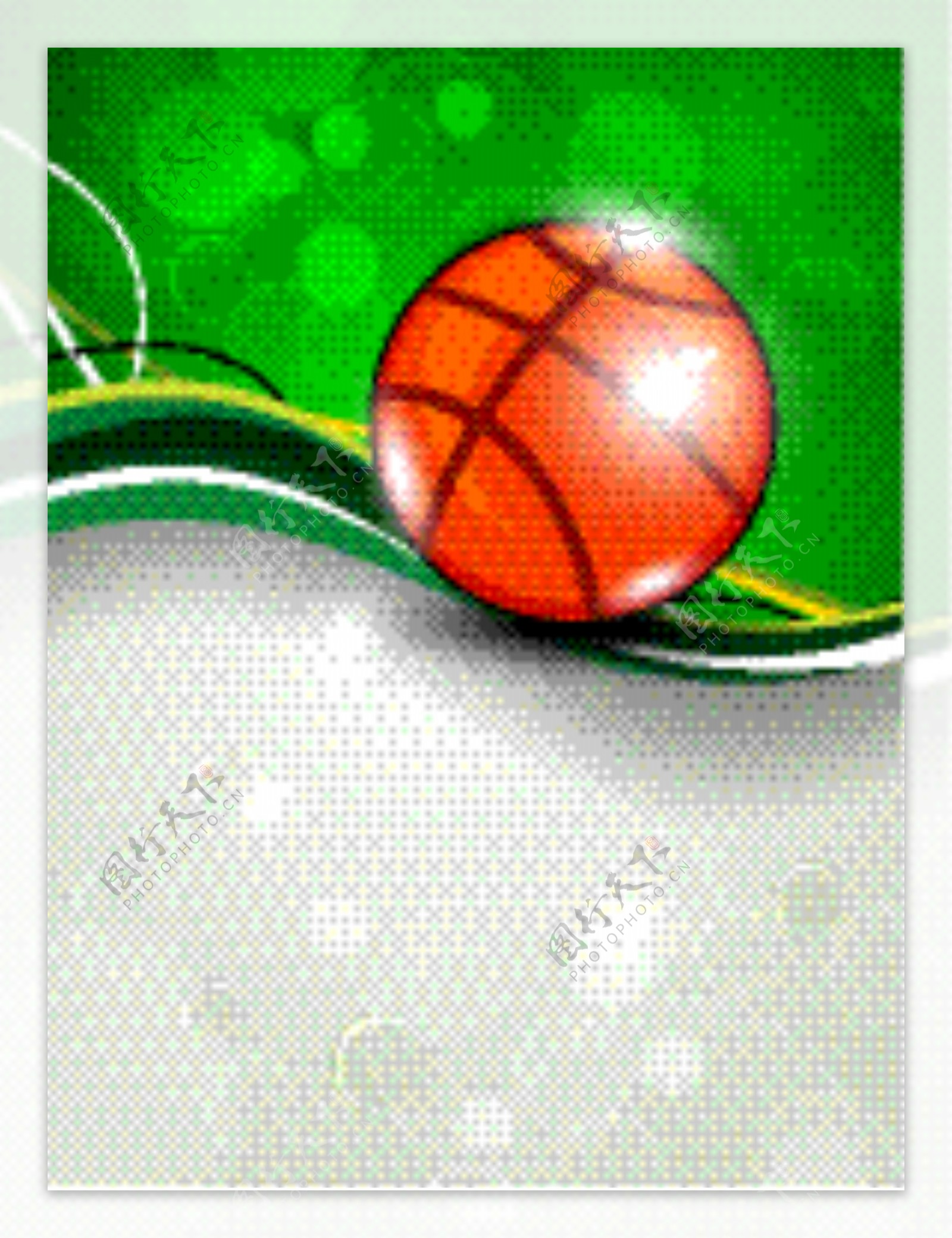 为你的消息文本空间的绿色浪潮的背景说明的篮球