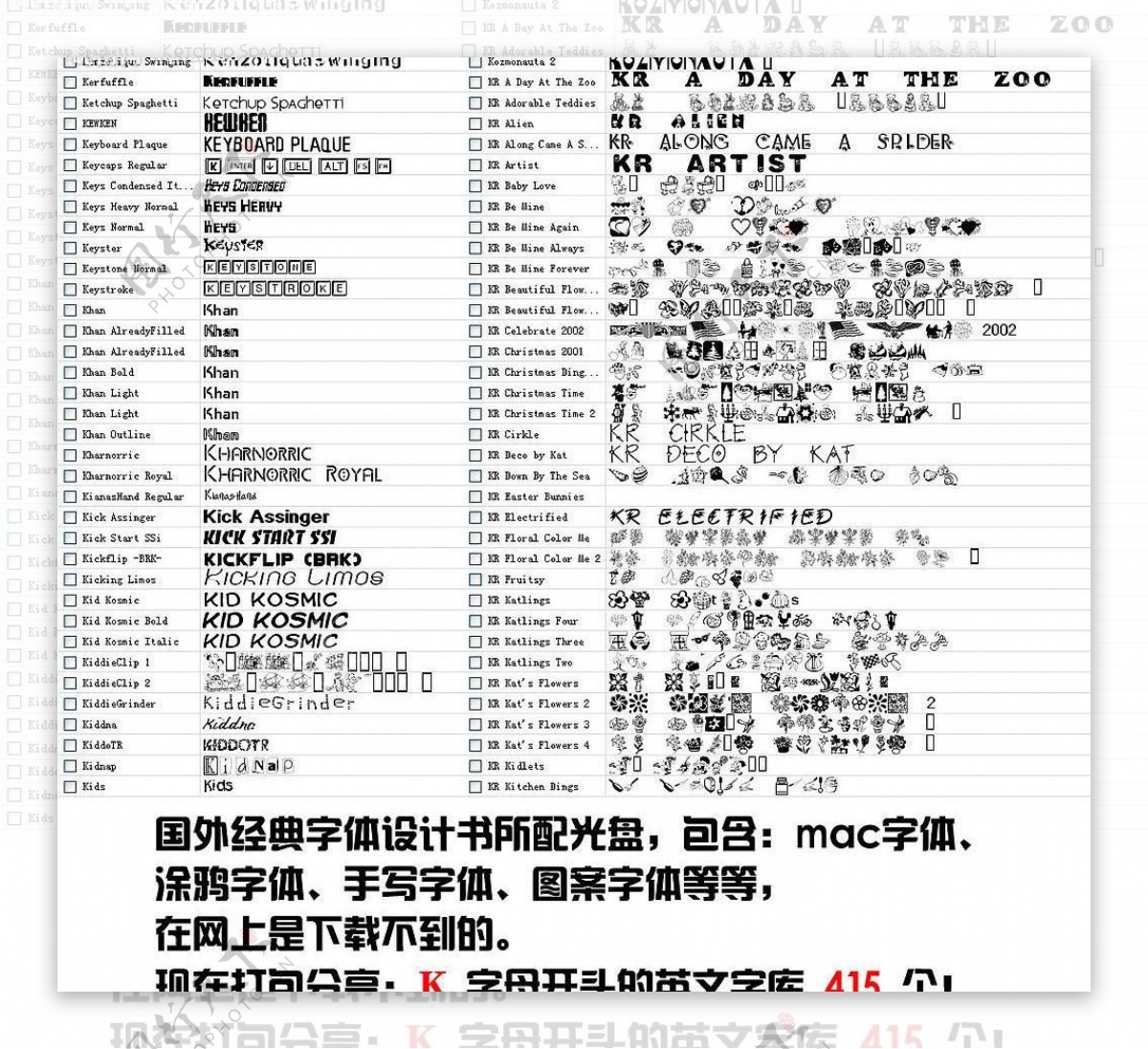 415个k字母开头英文字库字体图片