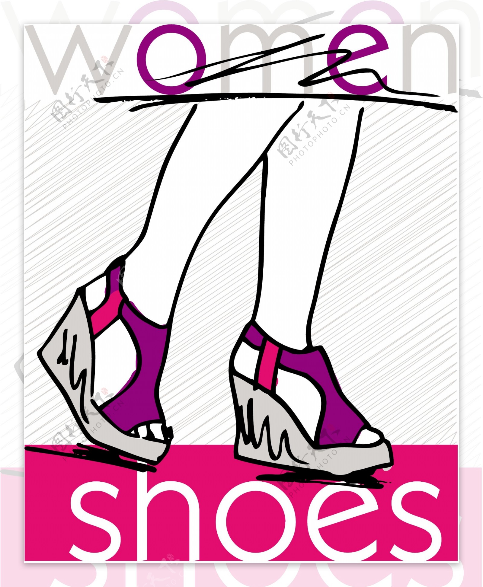 在现代的夏季平台凉鞋矢量插画草图女人的脚