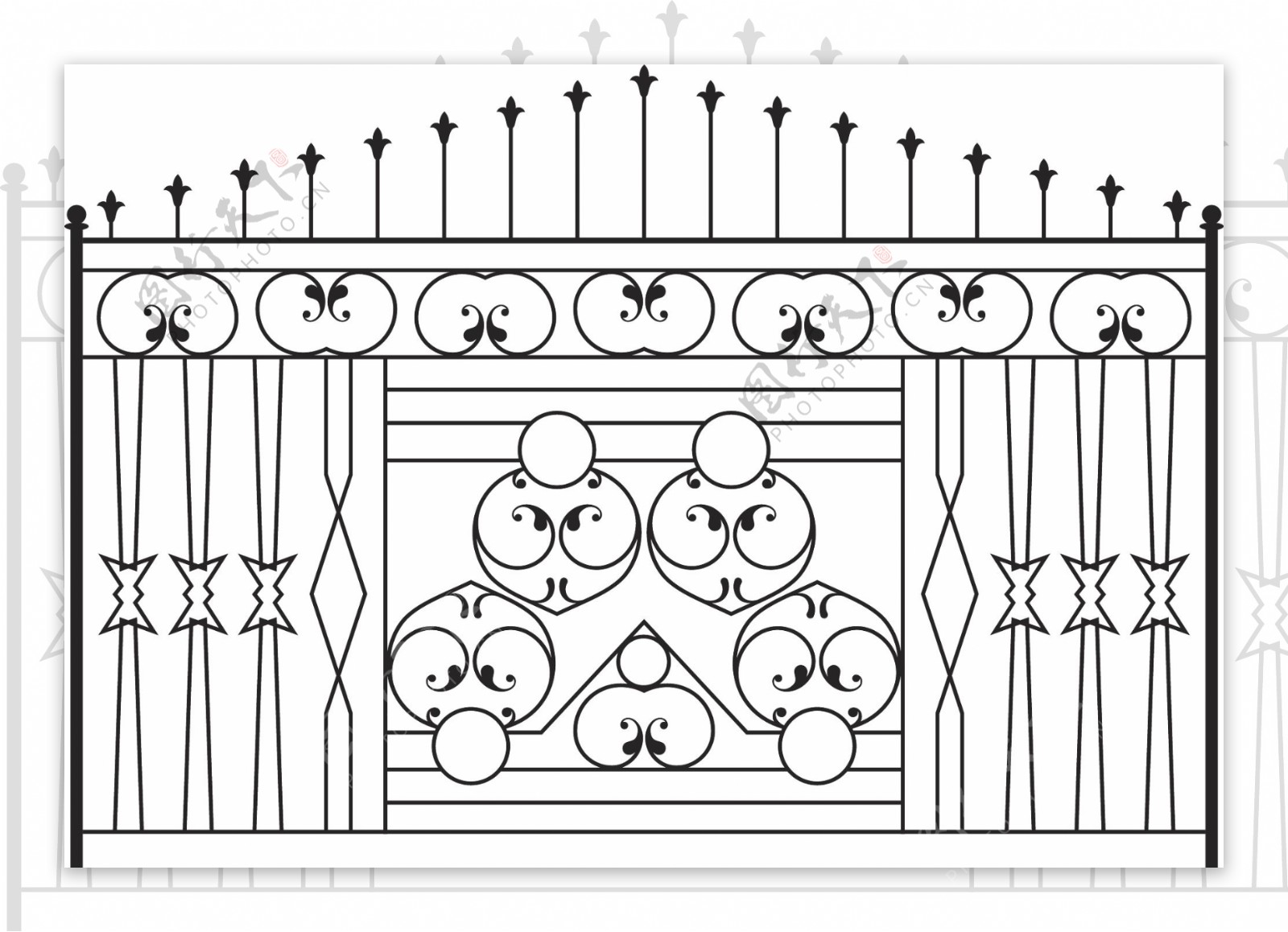 欧式花纹式铁门围墙矢量图2