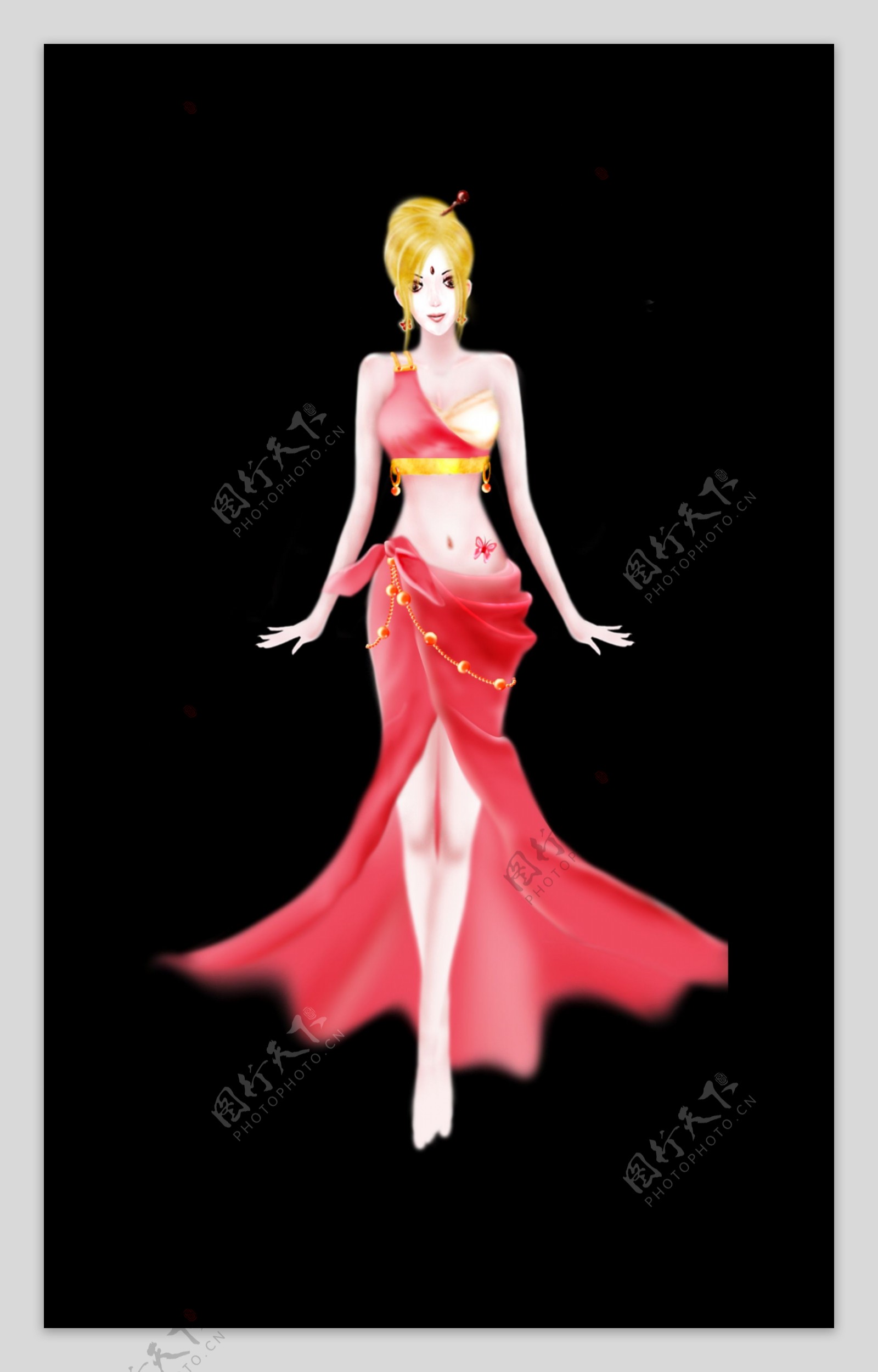 希腊风格红裙子插画人物图片