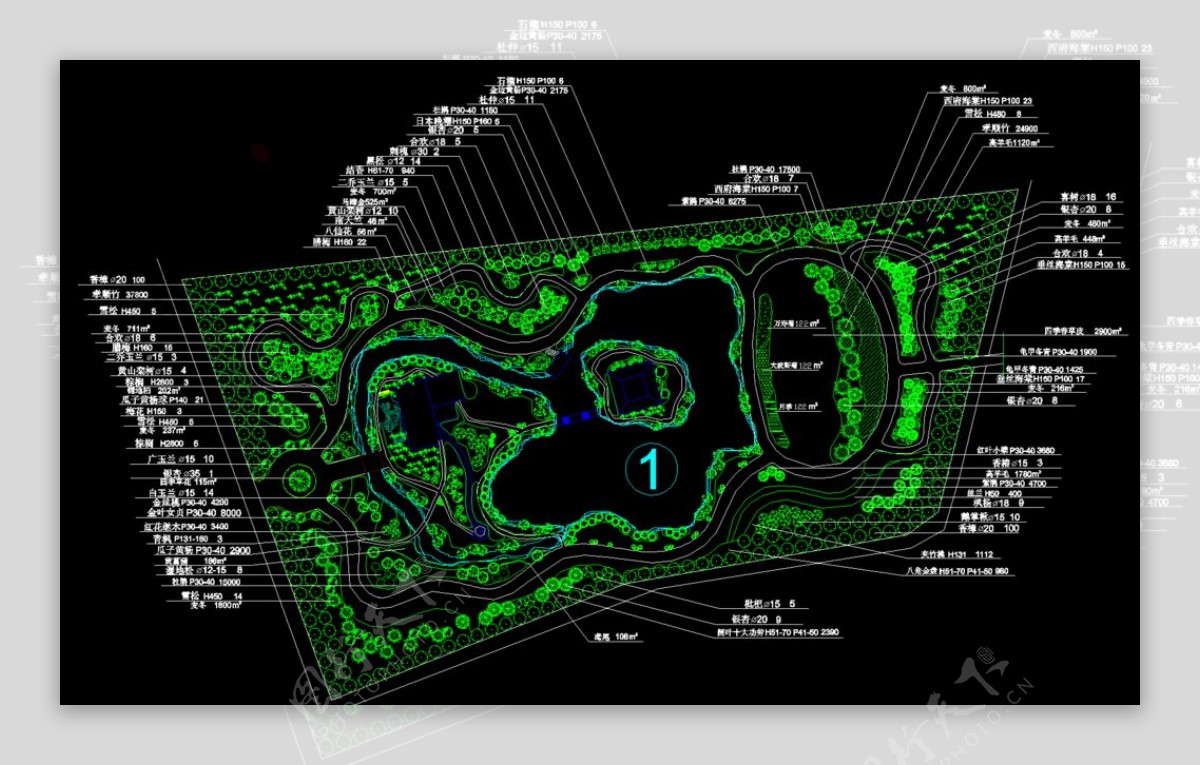 上海松江某公园规划种植设计图图片