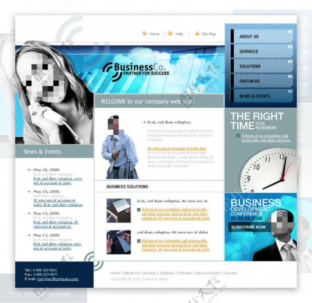 蓝色商务企业网站psd模板