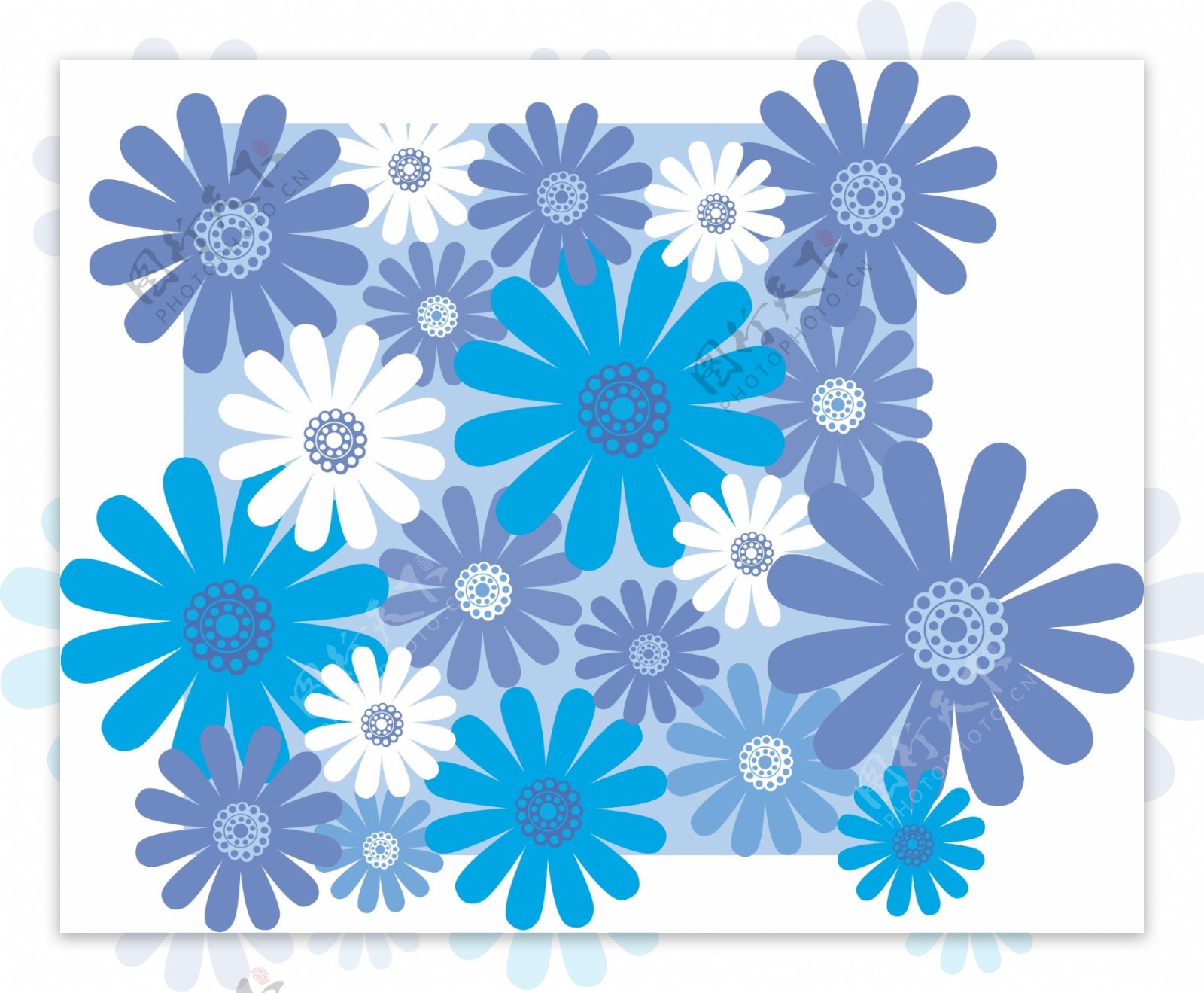 矢量蓝白花卉连续背景