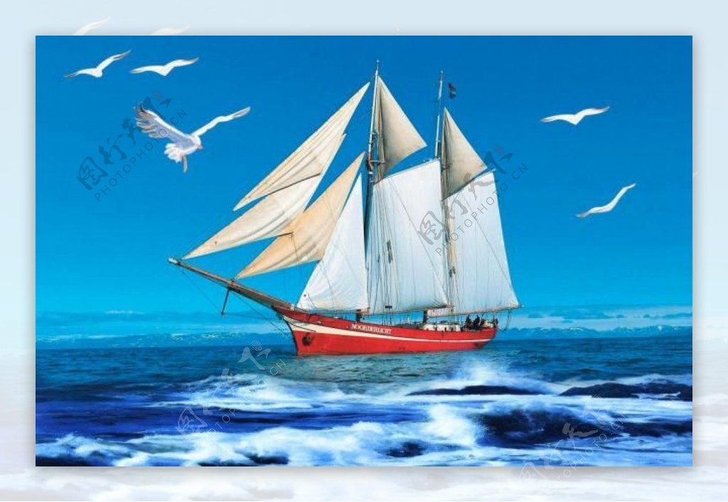 帆船油画图片