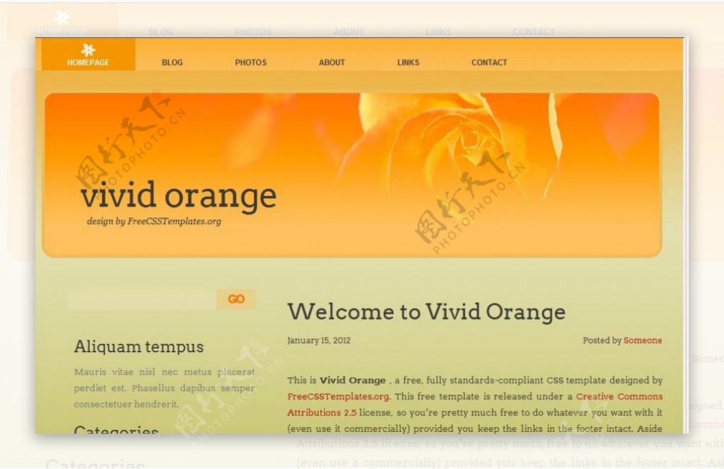 动感橙色信息网页模板